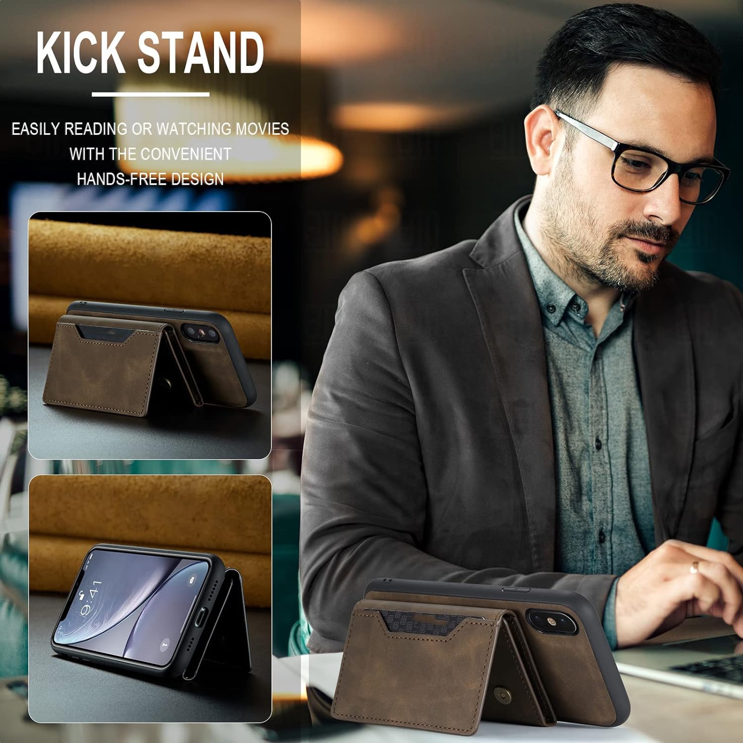 Phone Case for iPhone Xs Max Wallet Cover with Tempered Glass Screen Protector and Credit Card Holder Stand