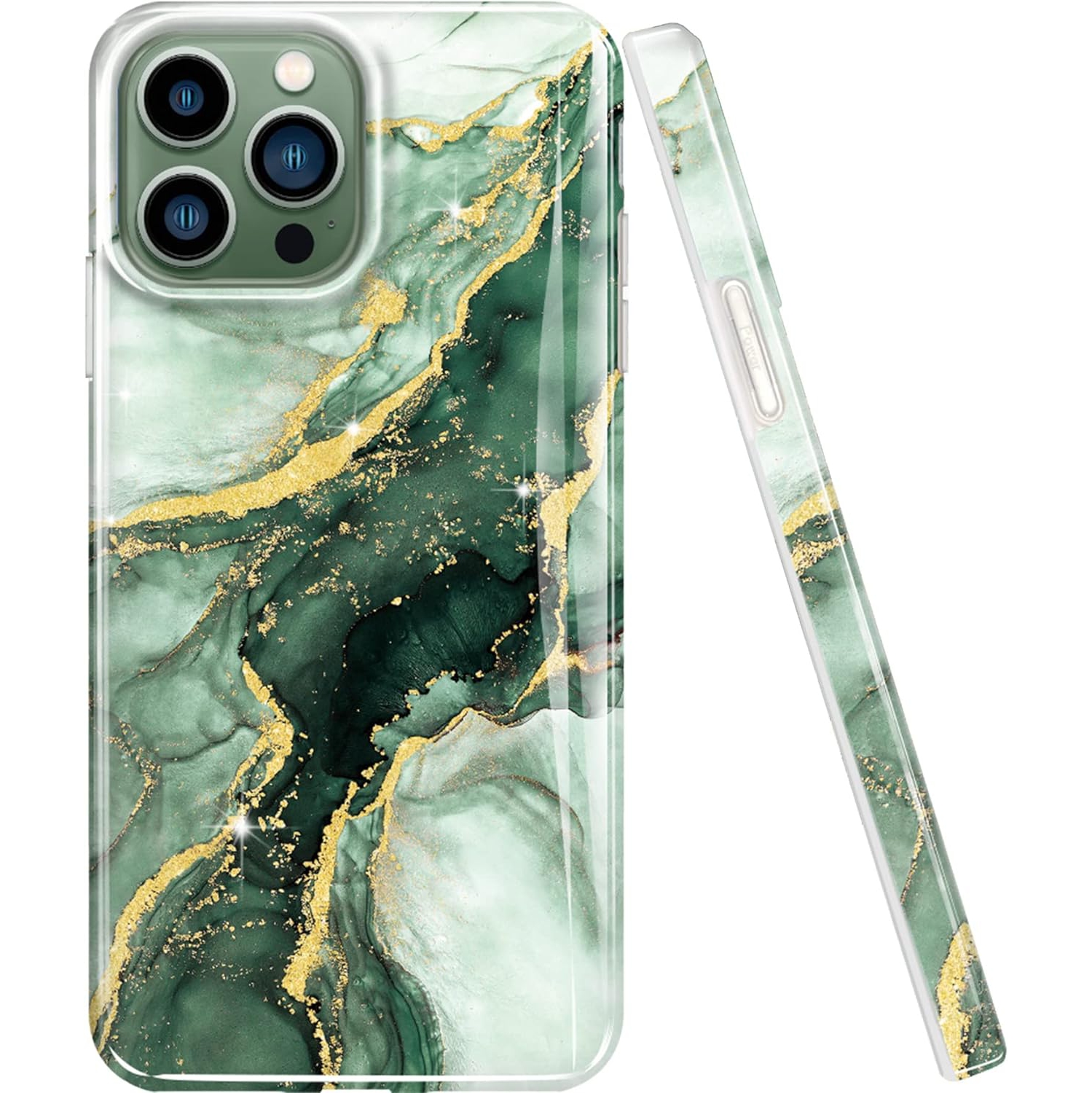 Gold Glitter Sparkle Case Compatible with iPhone 13 Pro Case Marble Design Shockproof Slim Soft Silicone TPU
