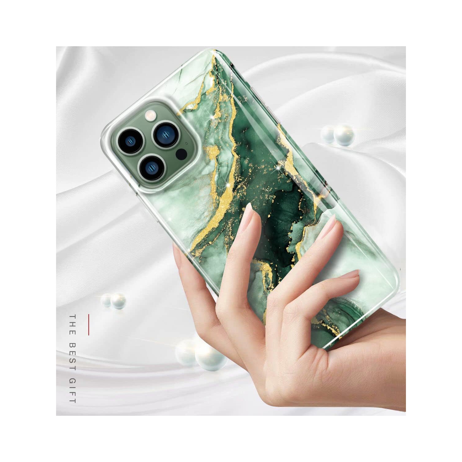 Gold Glitter Sparkle Case Compatible with iPhone 13 Pro Case Marble Design Shockproof Slim Soft Silicone TPU