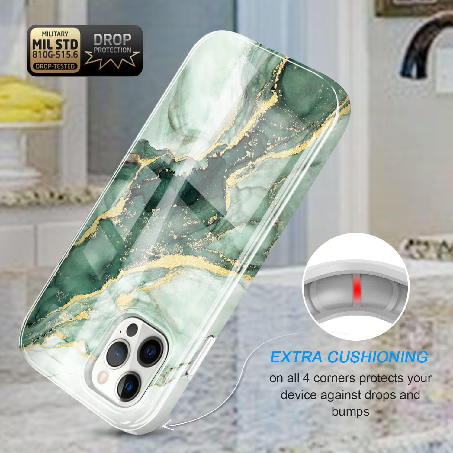 Gold Glitter Sparkle Case Compatible with iPhone 13 Pro Case Marble Design Shockproof Slim Soft Silicone TPU
