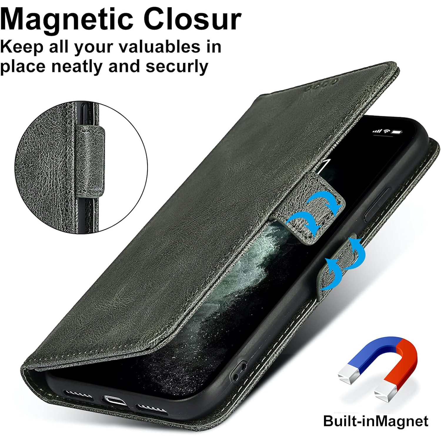 iPhone 11 Pro Max Wallet Case,[RFID Blocking] Premium Leather Credit Card Holder Magnetic Flip Kickstand Wallet
