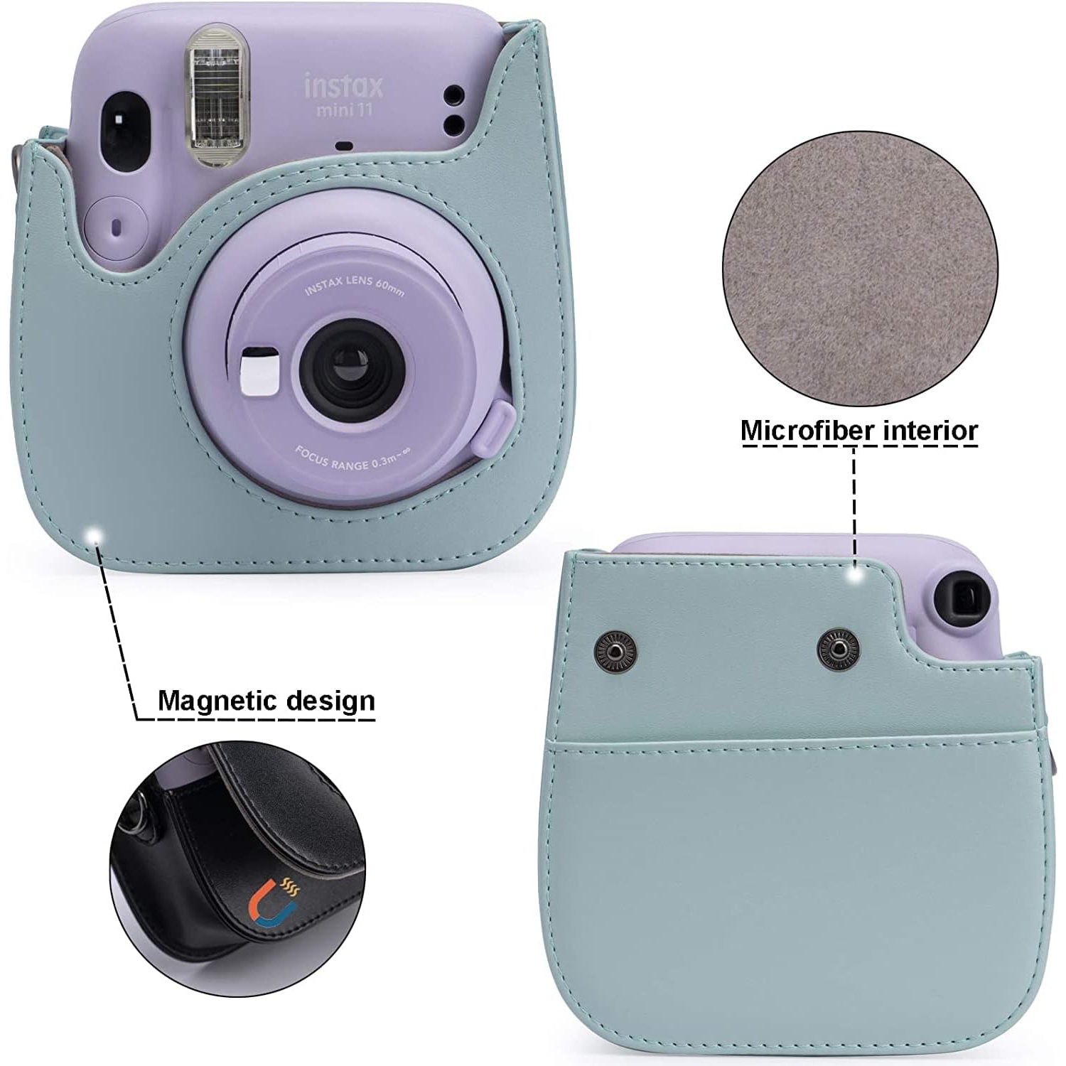 PU Leather Camera Case Compatible with Fujifilm Instax Mini 11 12 Instant Camera with Adjustable Strap