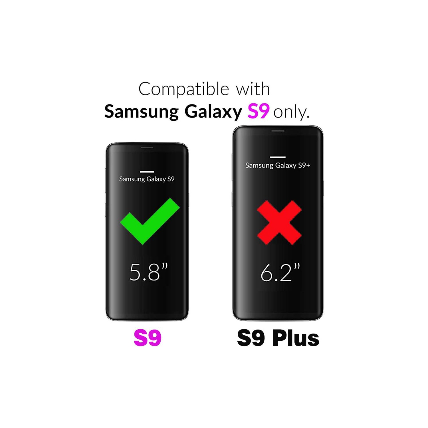 Étui de téléphone pour Galaxy S9 de Samsung avec protecteur d'écran en verre trempé porte-carte porte-portefeuille porte-carte rabat papillon