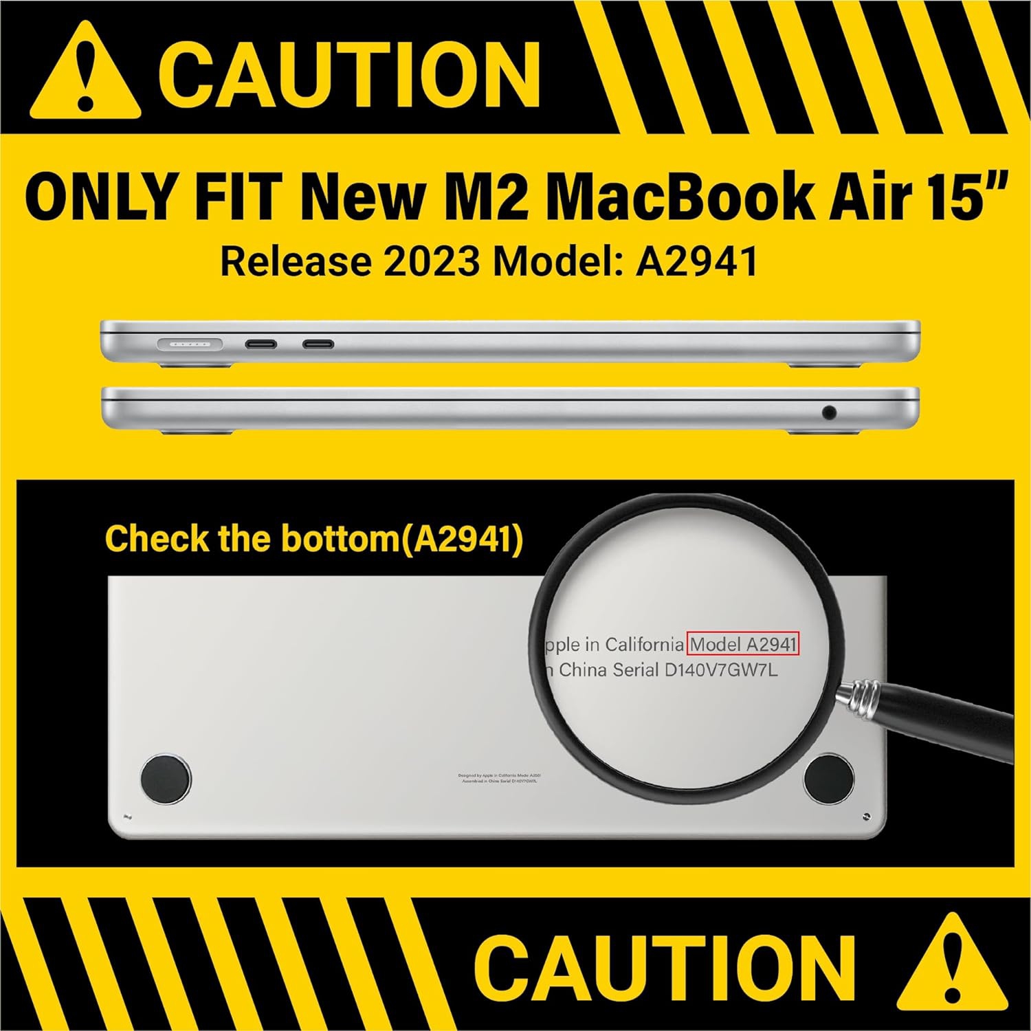 Compatible with New M2 2023 MacBook Air 15 inch case, Model A2941, Hard Shell Case & Keyboard Cover & Type-C