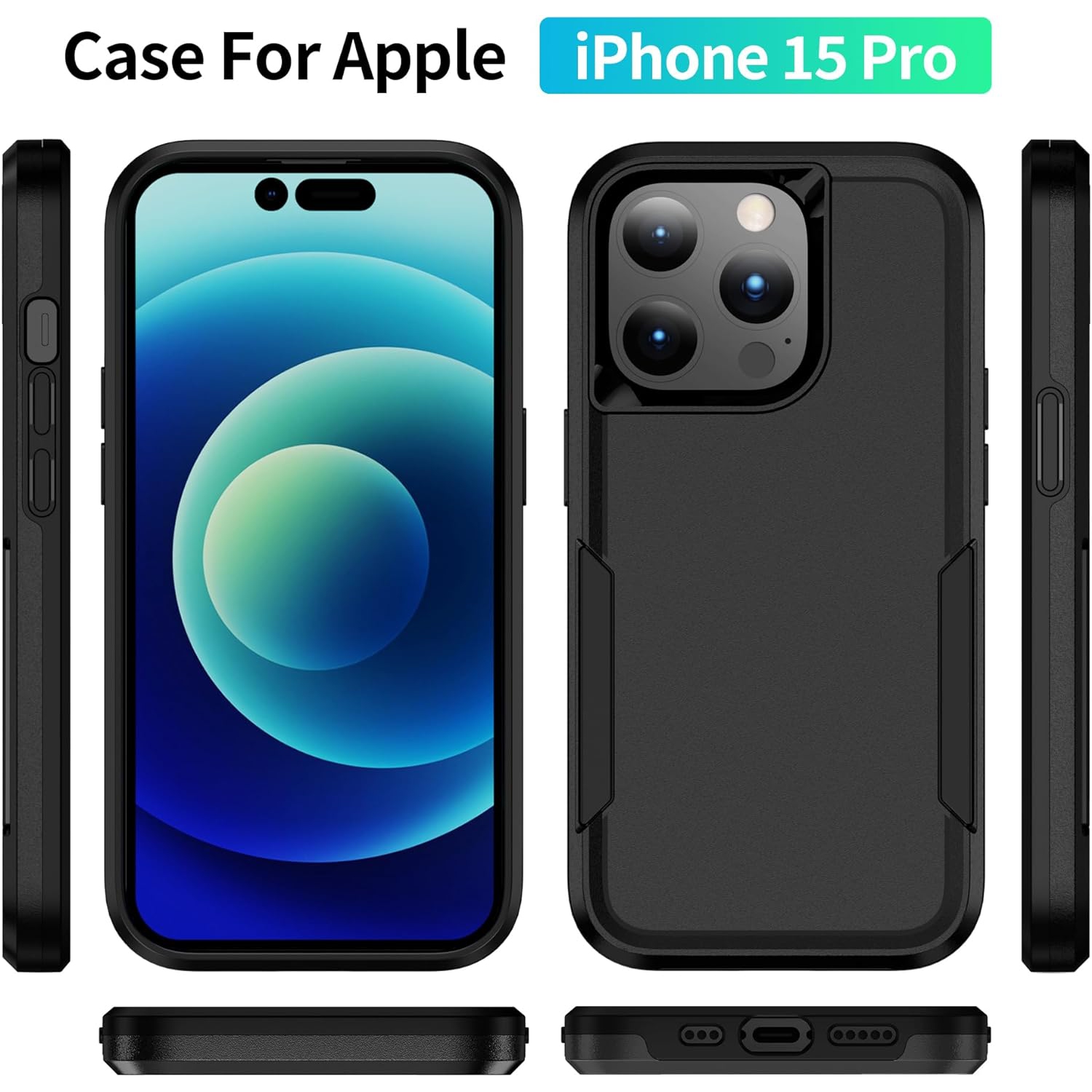 Pour étui de téléphone iPhone 15 Pro d'Apple et protecteur d'écran iPhone 15 Pro, protection double couche en caoutchouc de qualité militaire contre