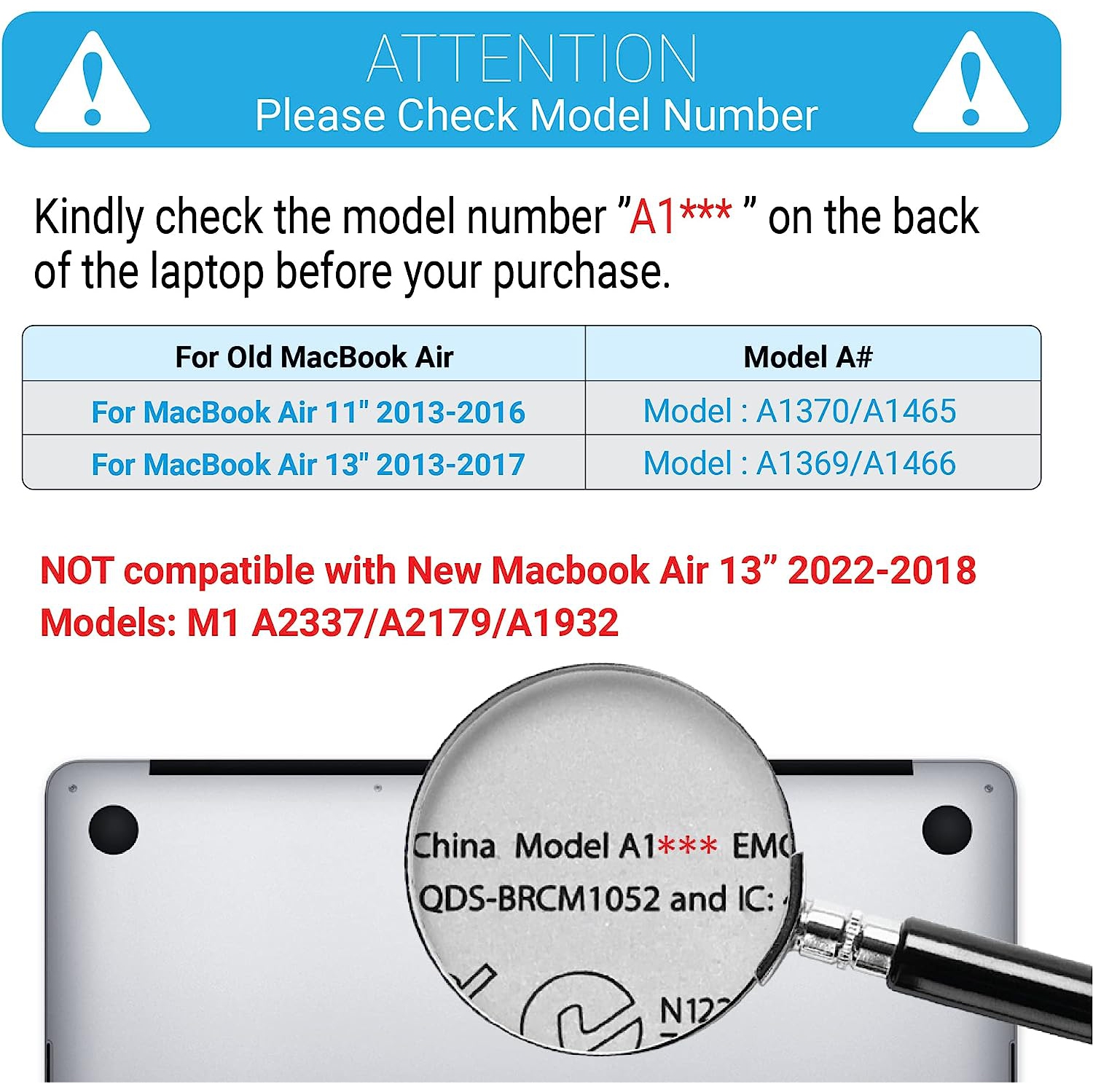 Compatible avec l'ancienne version de l'étui pour MacBook Air de 13 po. Modèles : A1466 / CA-A1369, PLASTIQUE