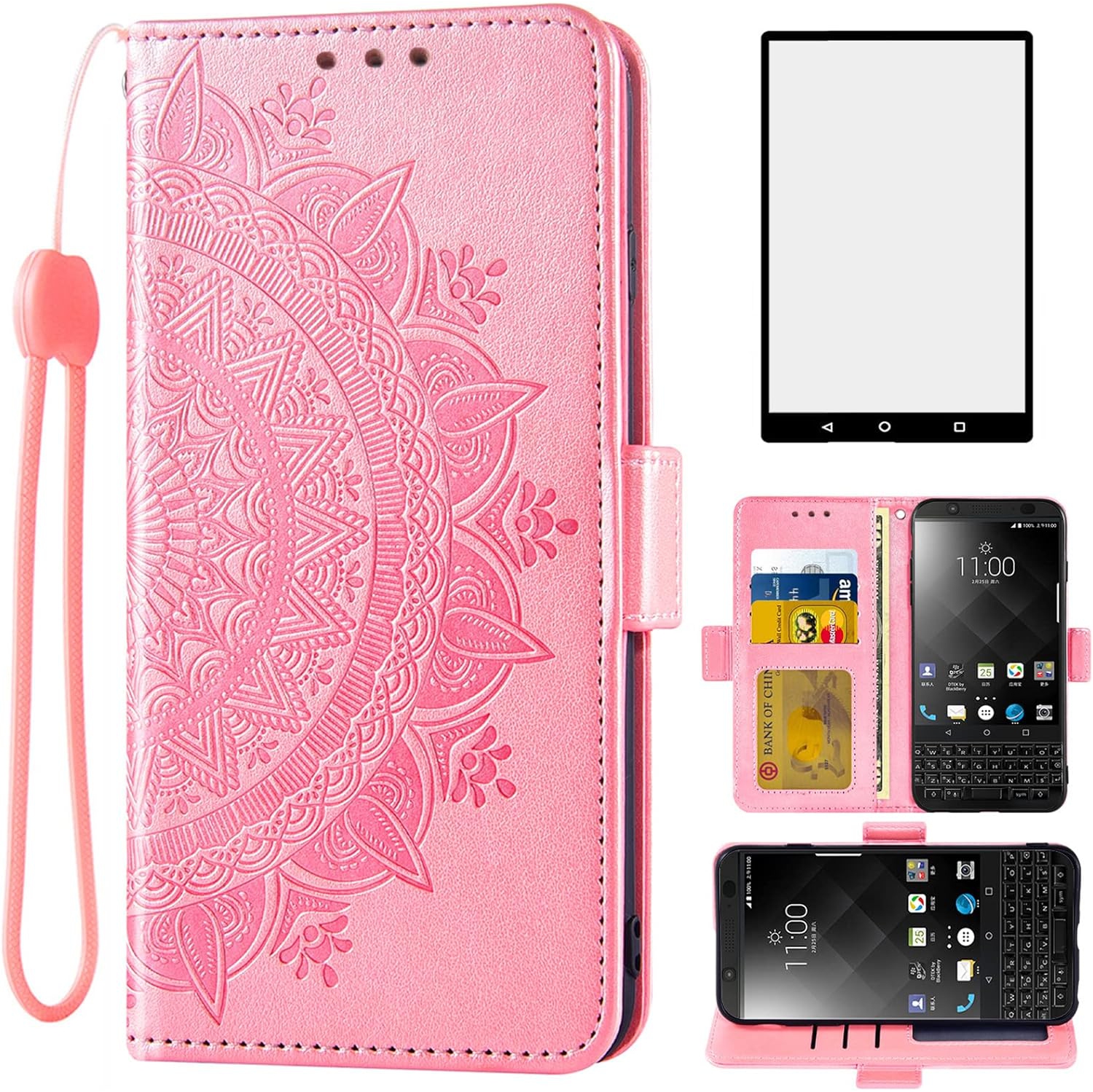 Compatible avec l'étui-portefeuille KEYone de BlackBerry et le porte-carte de crédit avec protecteur d'écran en verre trempé