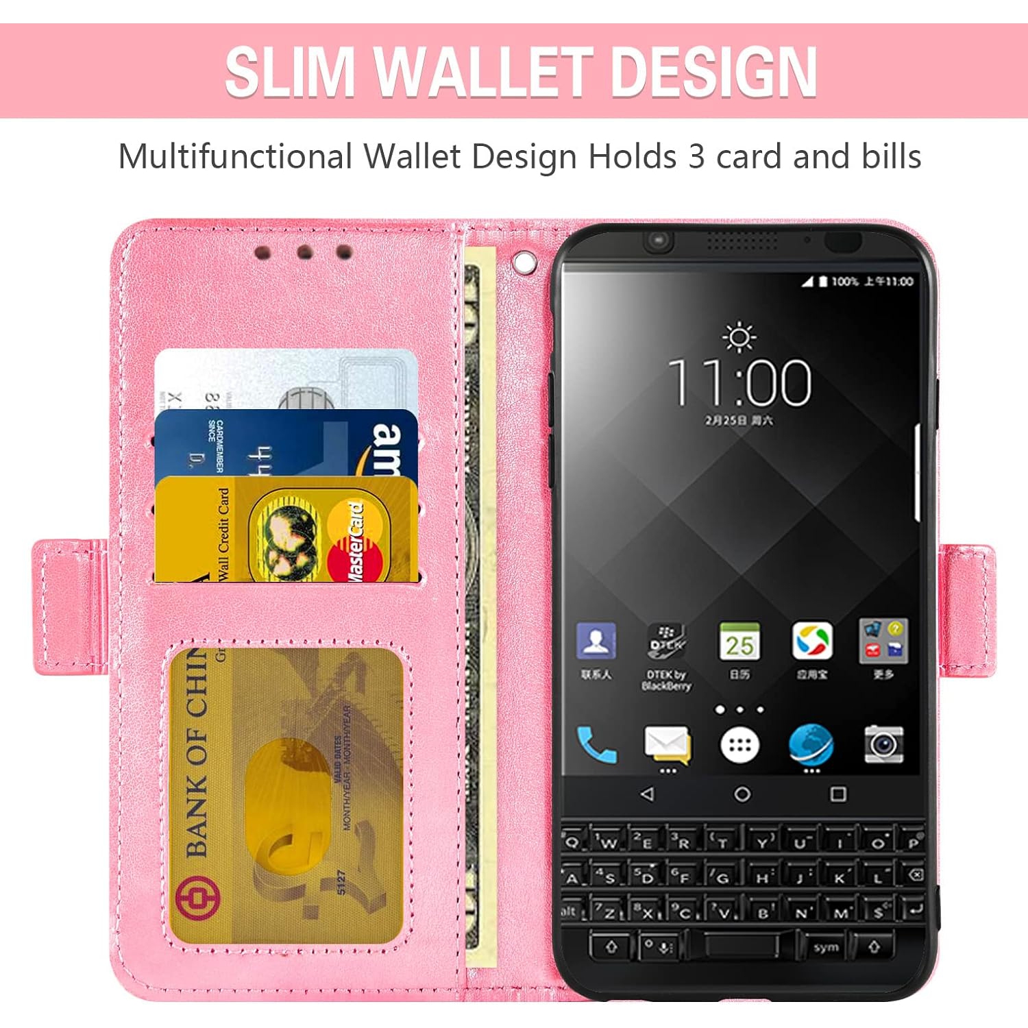 Compatible avec l'étui-portefeuille KEYone de BlackBerry et le porte-carte de crédit avec protecteur d'écran en verre trempé