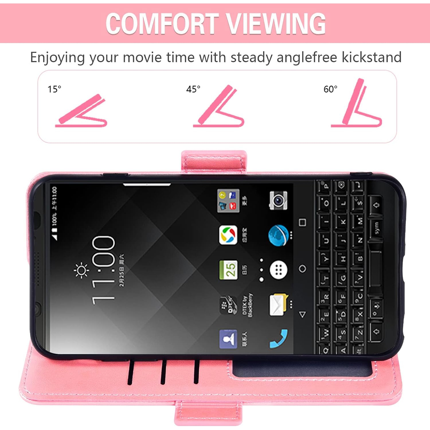 Compatible avec l'étui-portefeuille KEYone de BlackBerry et le porte-carte de crédit avec protecteur d'écran en verre trempé