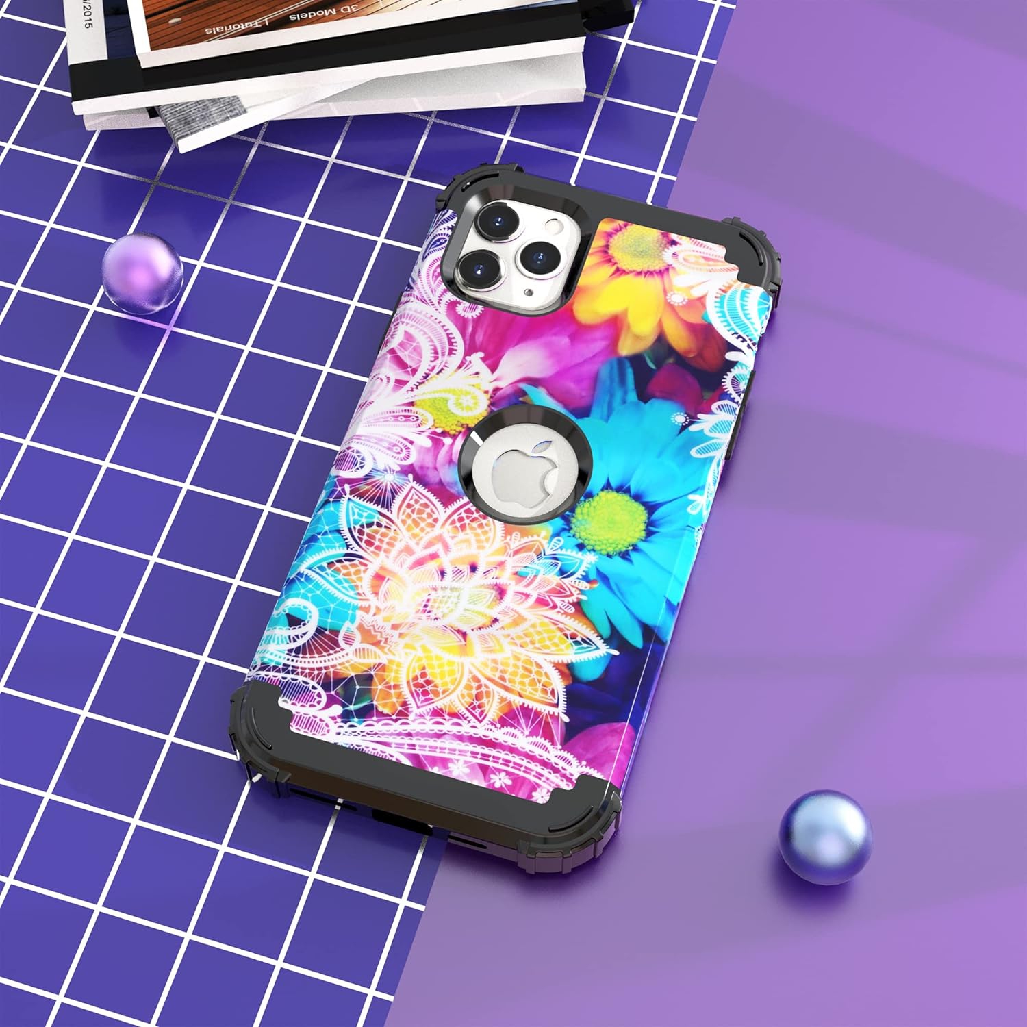 iPhone 11 Pro Max Case with Tempered Glass, Hybrid 3 in 1 Shockproof Slim Heavy Duty Protection Hard PC Cover