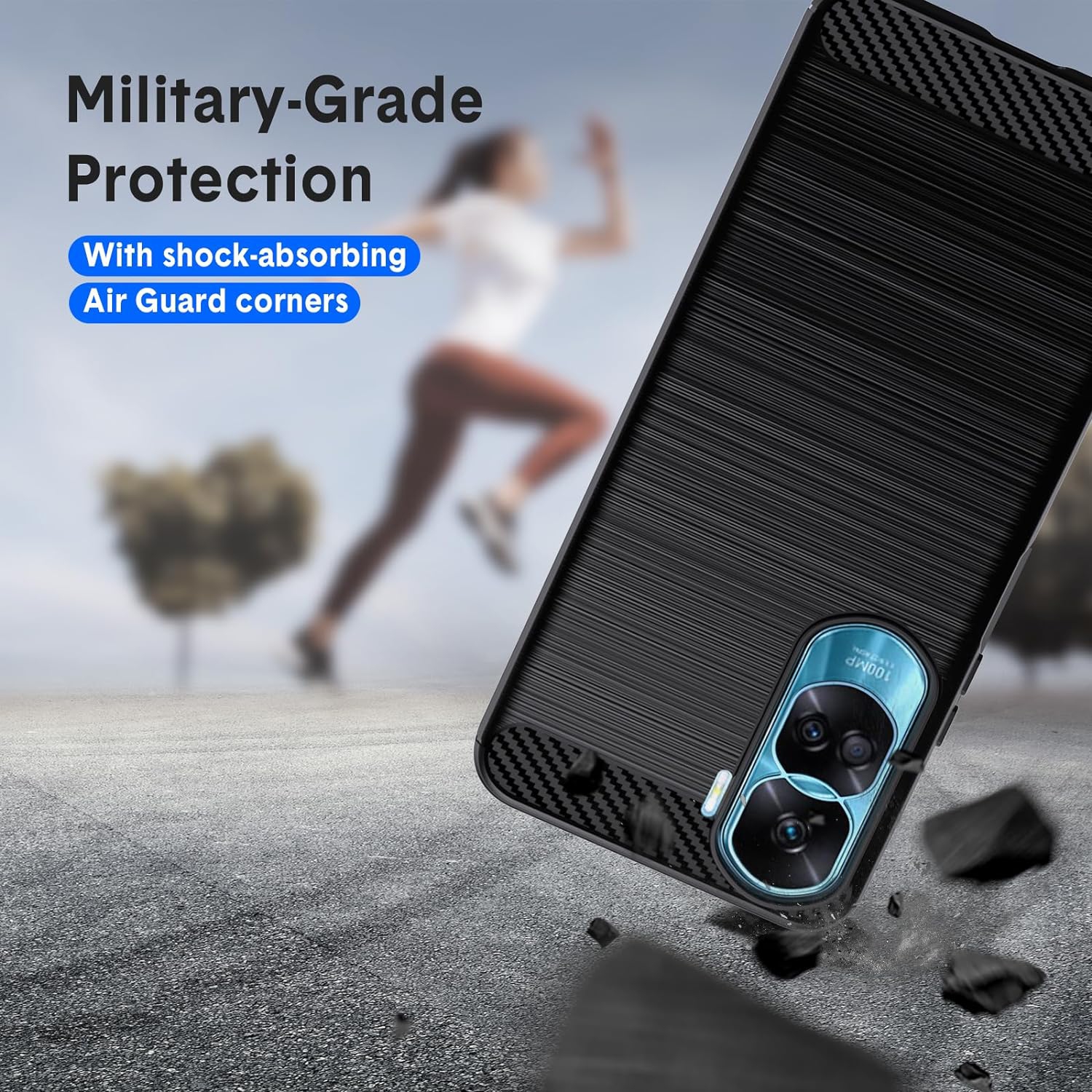 Compatible with Honor 90 Lite Case,Flexible TPU [Brushed Texture] [Anti-Slip] Shockproof Military Protection