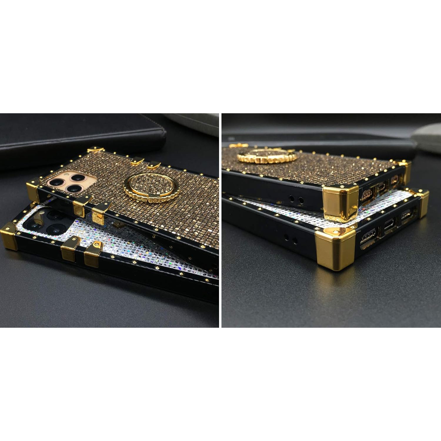 A52 for Samsung Galaxy A52 4G 5G Bling Case,Luxury Bling Glitter Sparkle Cute Gold Square Corner Soft Trunk Cover