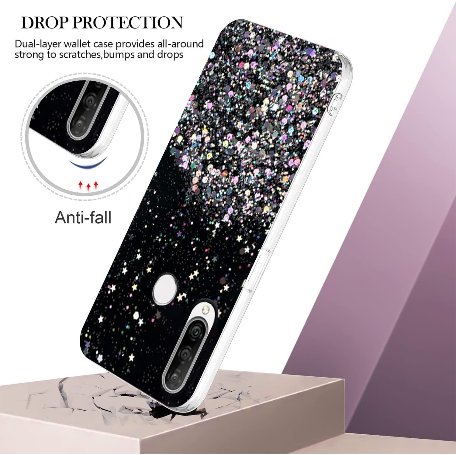 Pour Huawei P30 Lite Case transparent Glitter Pink Huawei P30 Lite étui transparent antichoc