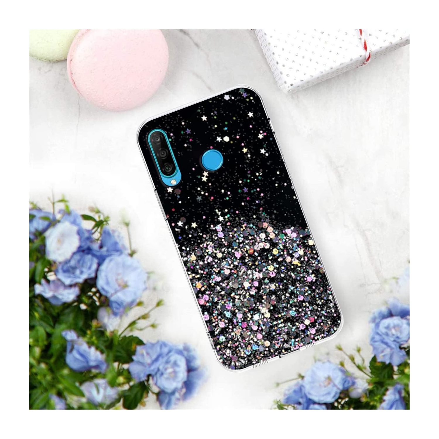 Pour Huawei P30 Lite Case transparent Glitter Pink Huawei P30 Lite étui transparent antichoc