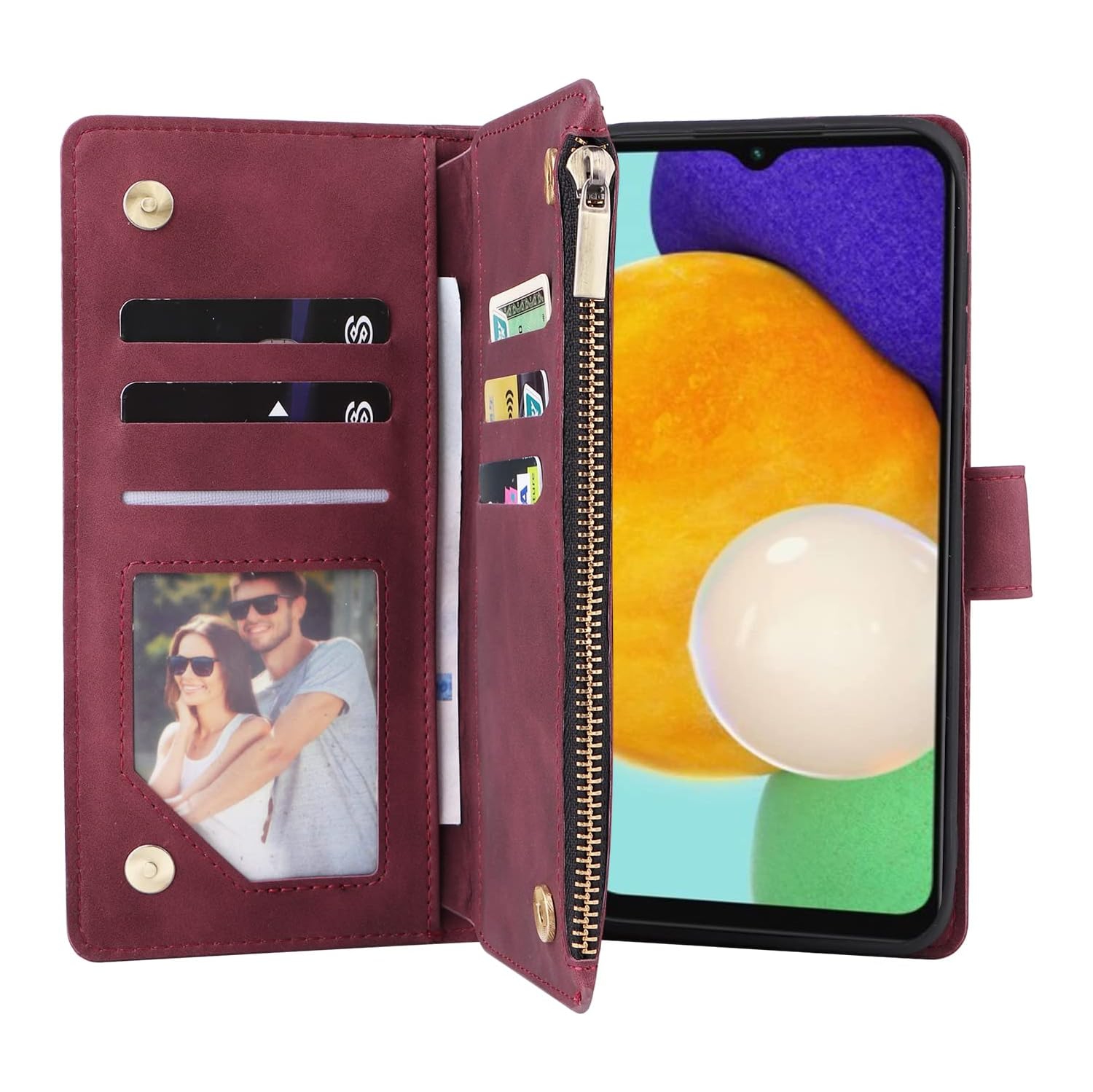 Wallet Case for Samsung Galaxy A14 5G, Premium PU Leather Magnetic Closure Handbag Zipper Pocket Case Kickstand