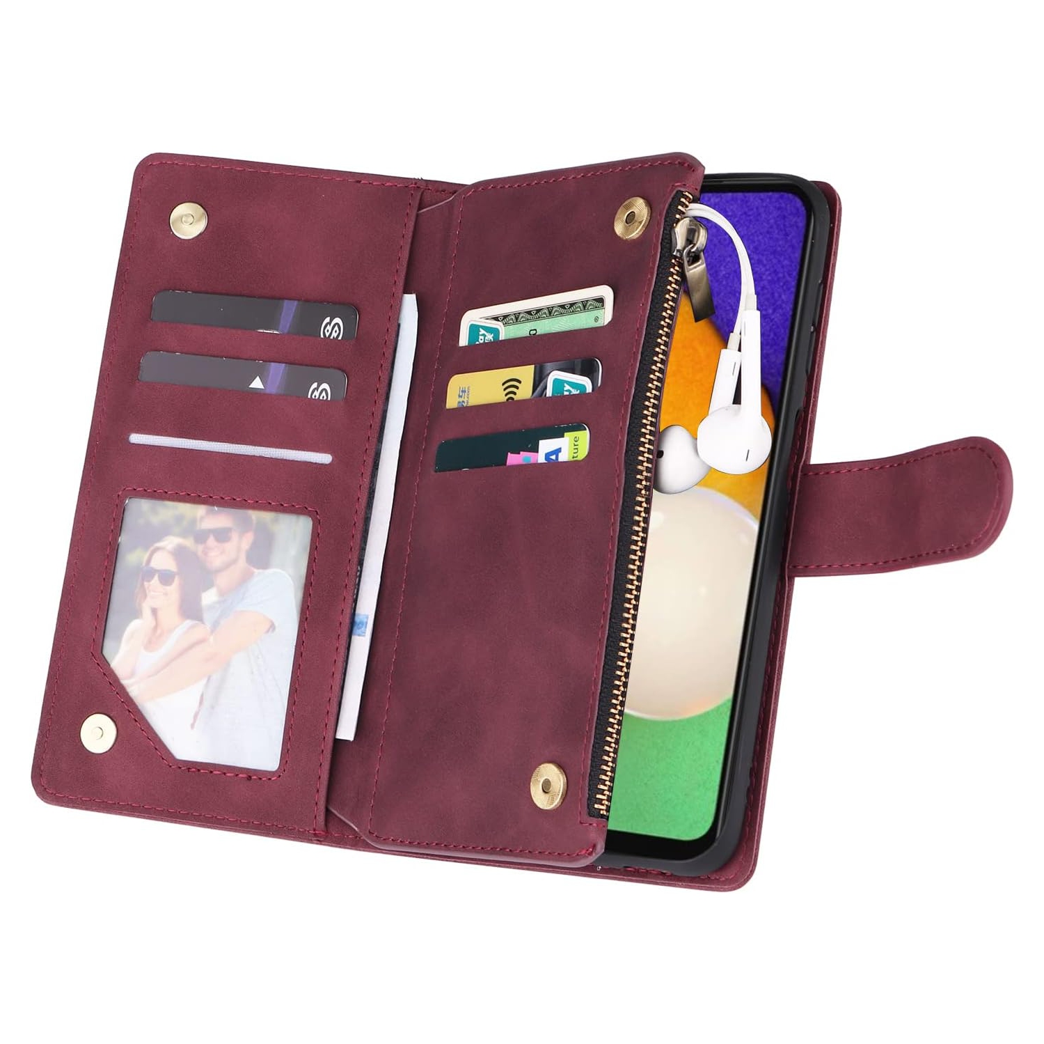 Wallet Case for Samsung Galaxy A14 5G, Premium PU Leather Magnetic Closure Handbag Zipper Pocket Case Kickstand