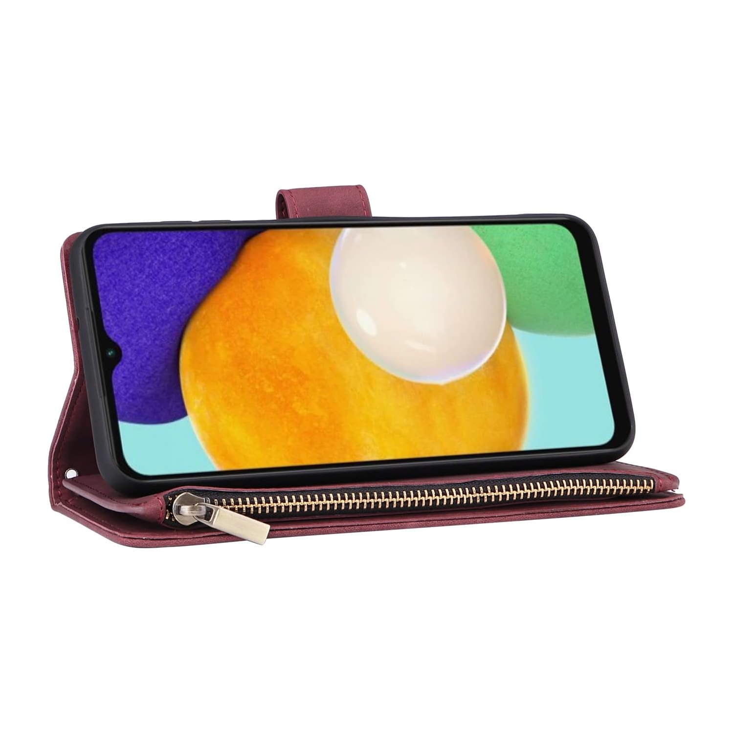 Wallet Case for Samsung Galaxy A14 5G, Premium PU Leather Magnetic Closure Handbag Zipper Pocket Case Kickstand