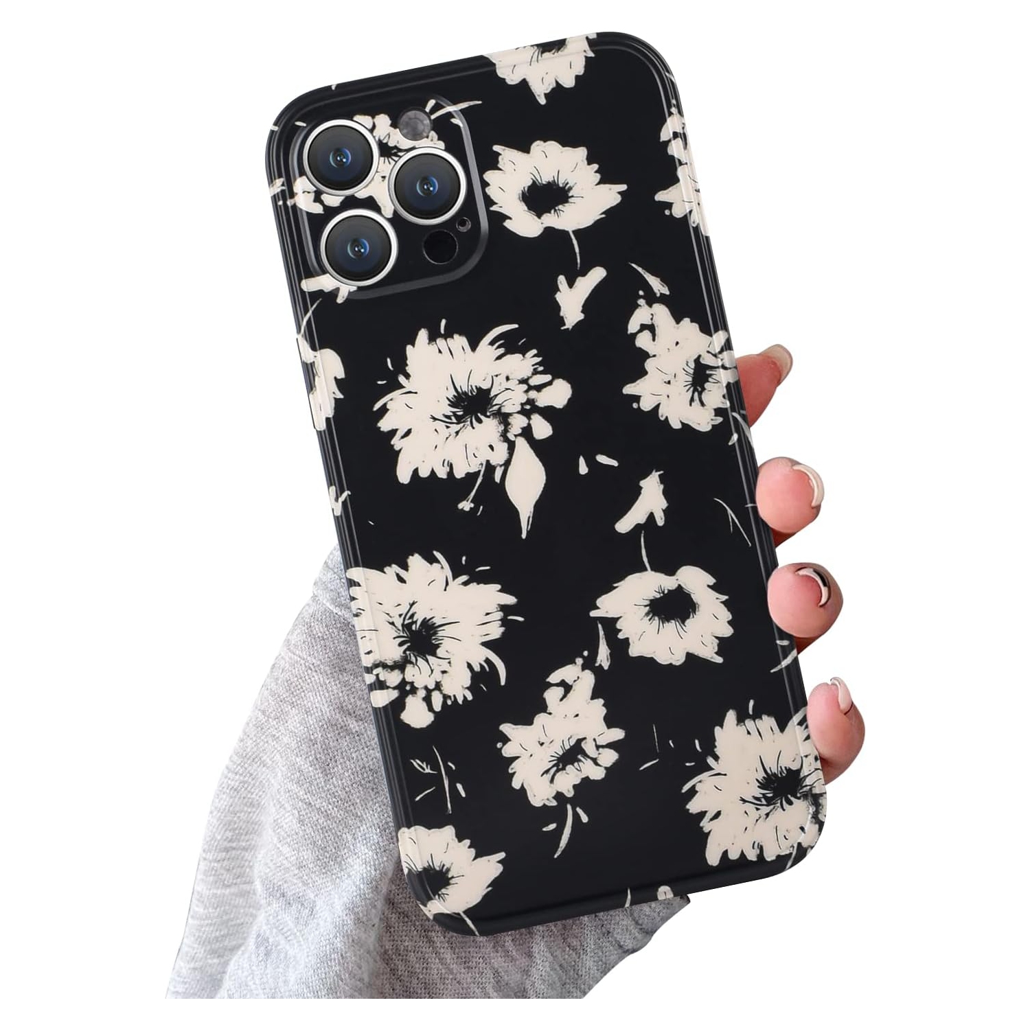 Case Compatible for iPhone 13 Pro Max, Elegant White Wildflower Floral Pattern Soft Protective iPhone 13 Pro