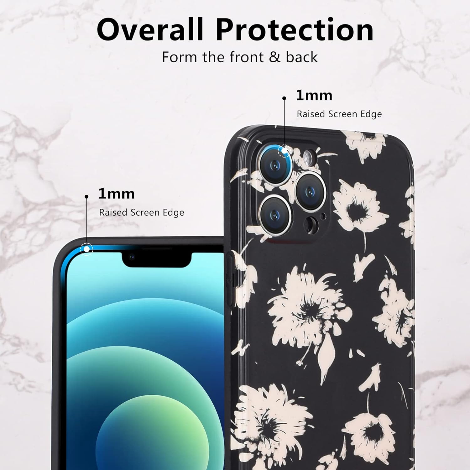 Case Compatible for iPhone 13 Pro Max, Elegant White Wildflower Floral Pattern Soft Protective iPhone 13 Pro