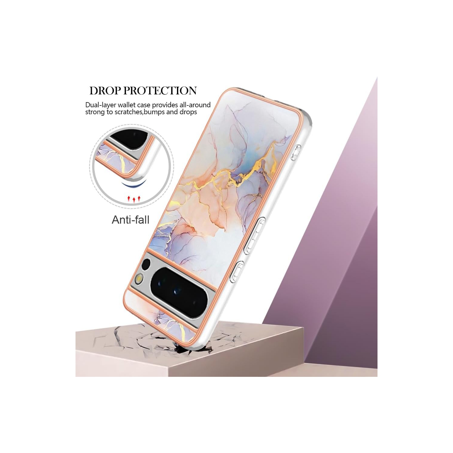 Étui de téléphone Slim Fit pour Pixel 8 Pro de Google, étui de style marbré IMD brillant pour filles, écran et appareil photo