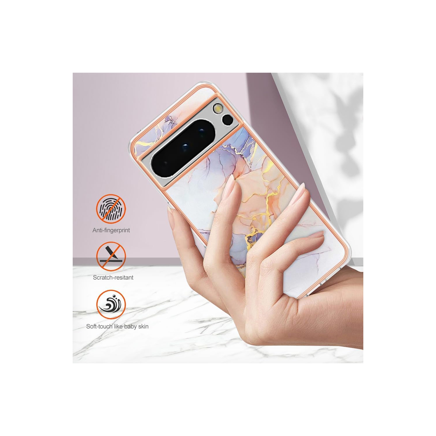 Étui de téléphone Slim Fit pour Pixel 8 Pro de Google, étui de style marbré IMD brillant pour filles, écran et appareil photo