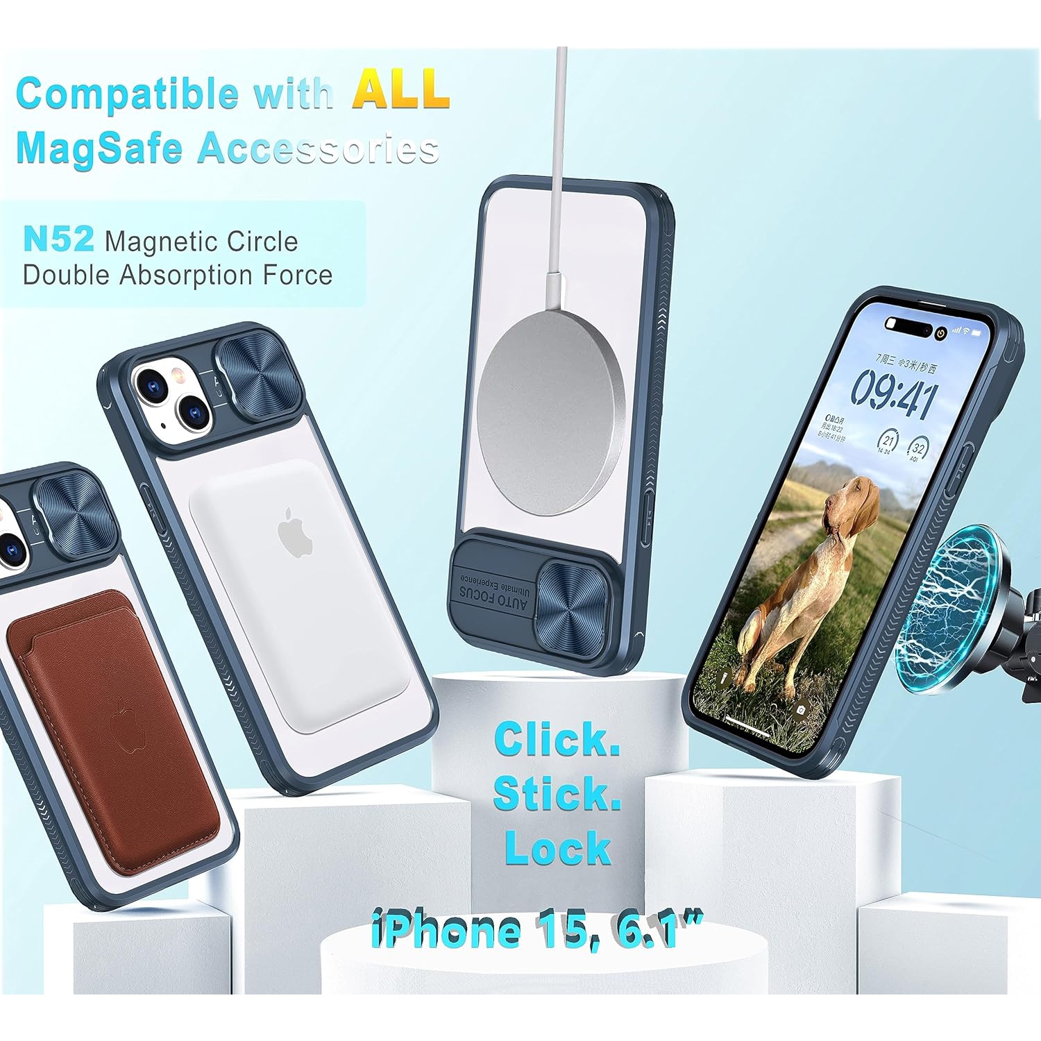 Clear Case Compatible with iPhone 15 MagSafe Sliding Camera Lens Cover 6.1", [Strong Magnets][Anti Yellow]
