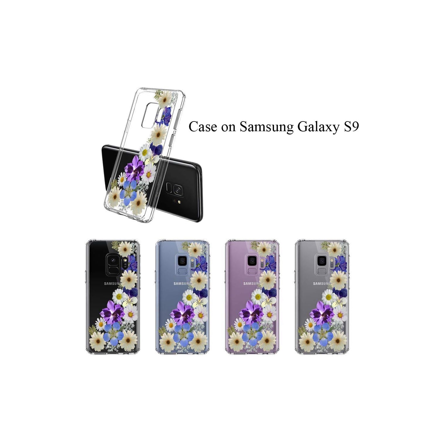 Samsung Galaxy S9 Case, Clear with Design Soft TPU Shock Absorption Slim Embossed Dried Floral Pattern Protective