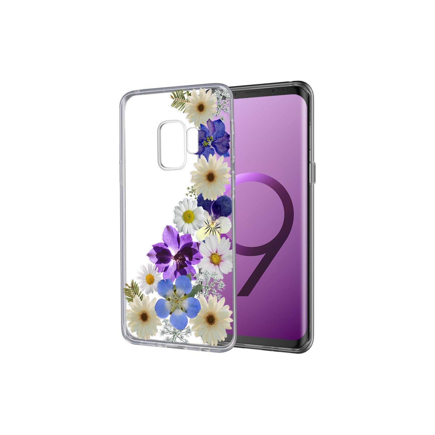 Samsung Galaxy S9 Case, Clear with Design Soft TPU Shock Absorption Slim Embossed Dried Floral Pattern Protective