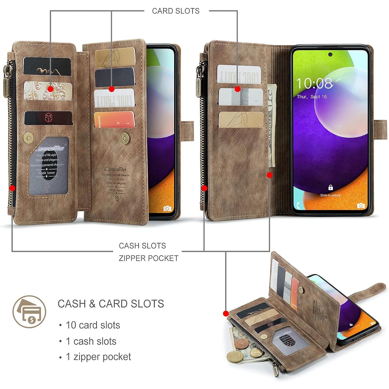 UEEBAI Wallet Case for Samsung Galaxy A51 4G, Premium Handmade PU Leather Phone Case Card Slots Magnetic Closure Zipper
