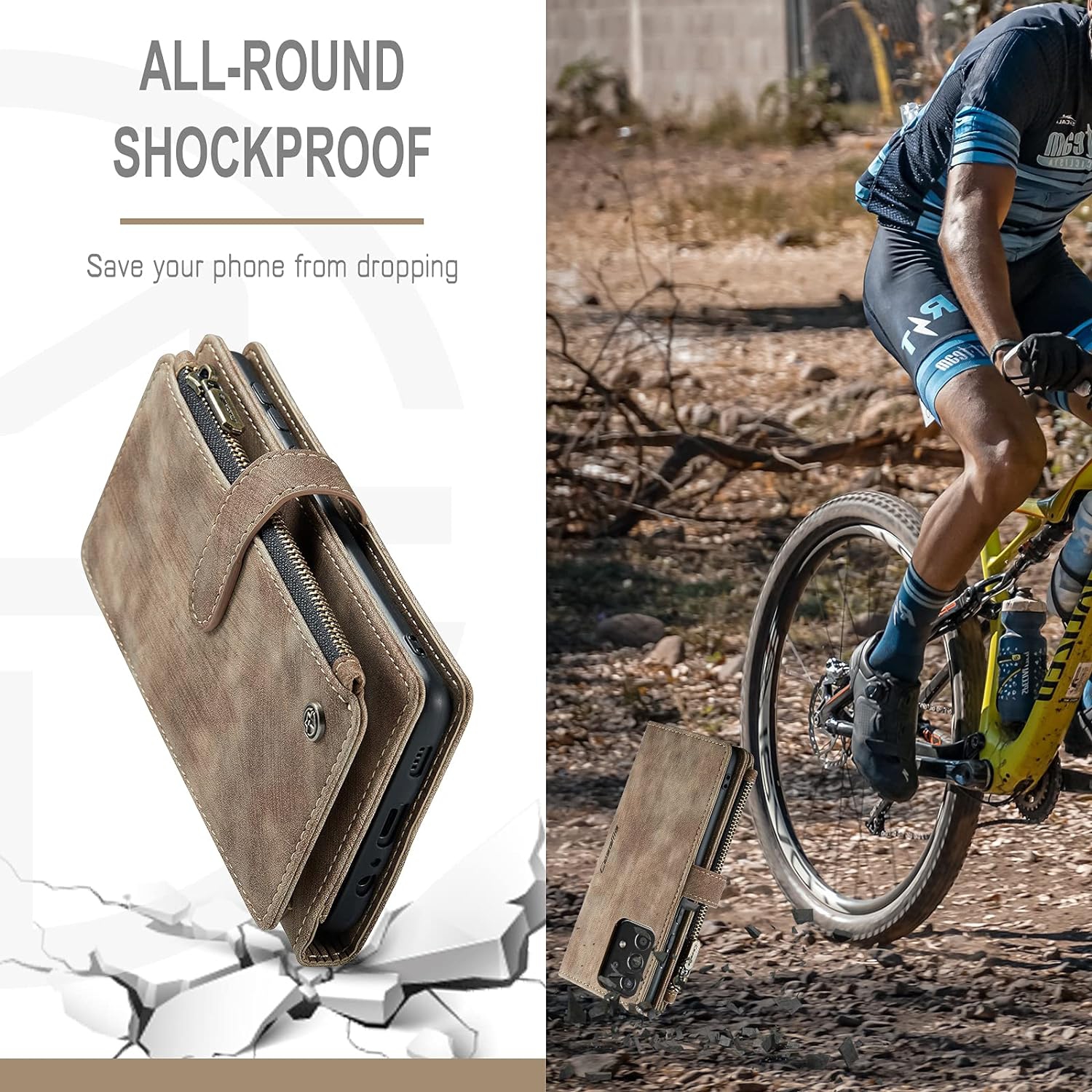 UEEBAI Wallet Case for Samsung Galaxy A51 4G, Premium Handmade PU Leather Phone Case Card Slots Magnetic Closure Zipper