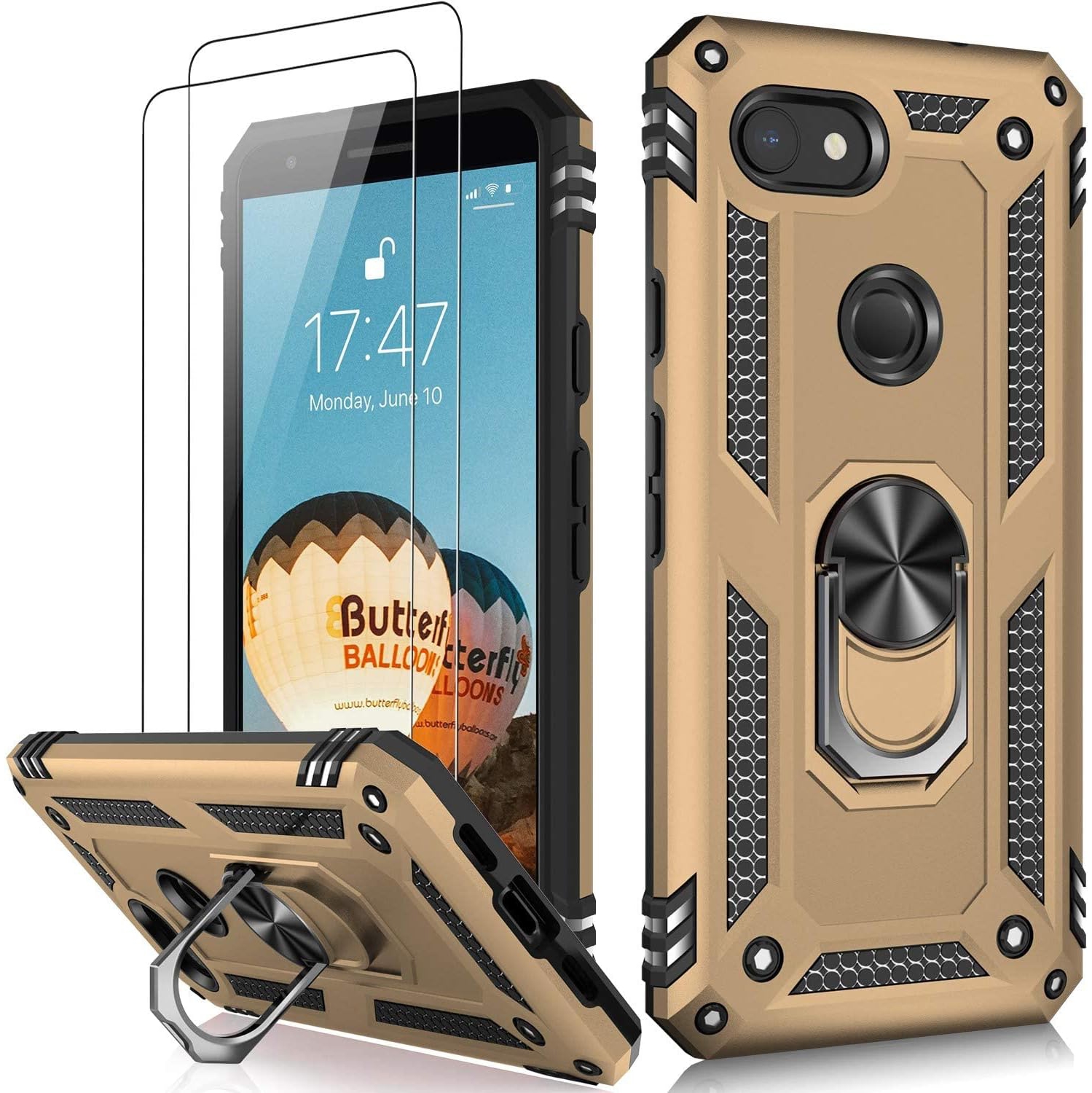 Google Pixel 3a Case with Screen Protector,Pass 16ft. Drop Tested Military Grade Cover with Magnetic Ring