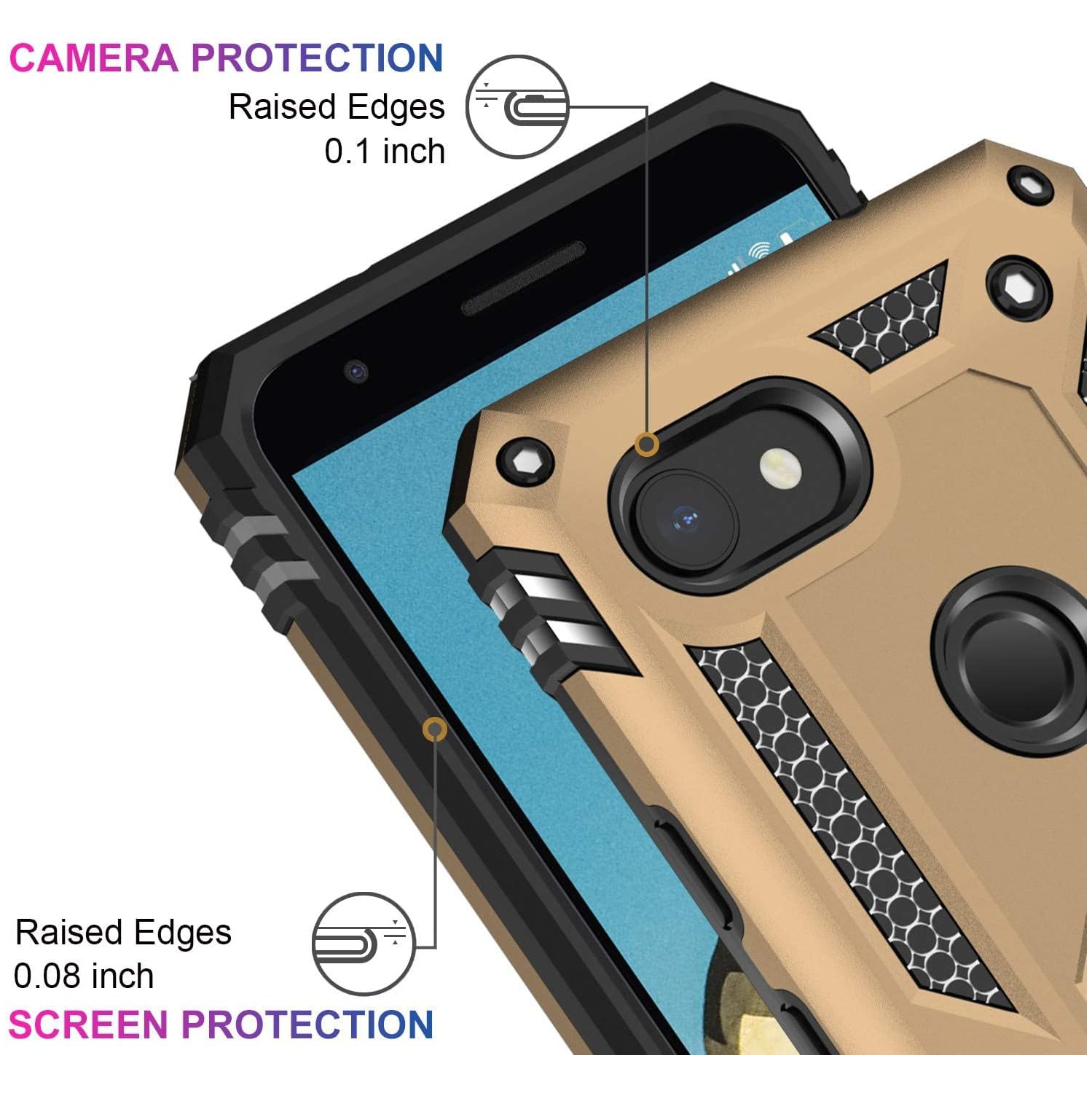 Google Pixel 3a Case with Screen Protector,Pass 16ft. Drop Tested Military Grade Cover with Magnetic Ring