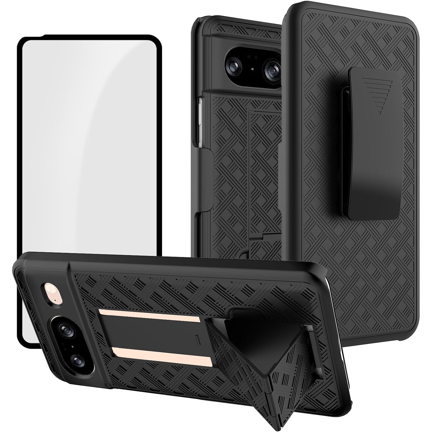 Pour étui pour Pixel 8 de Google, étui pour téléphone Pixel 8 5G avec protecteur d'écran en verre trempé, pince de ceinture pivotante,