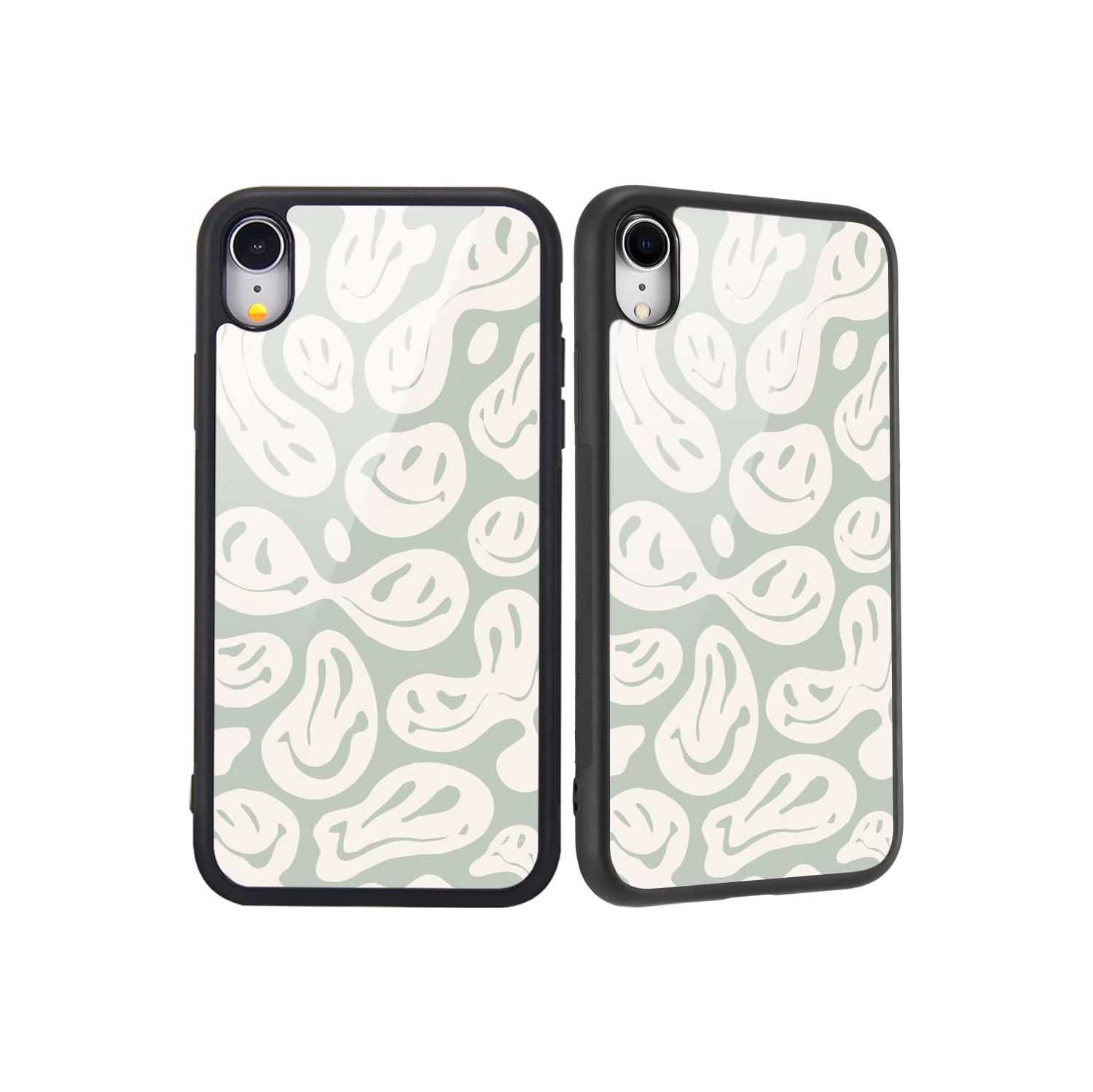 Compatible with iPhone XR Case Happy Funny Face Hippie, Hard Back with Trippy Cute Pattern Indie Collage Design