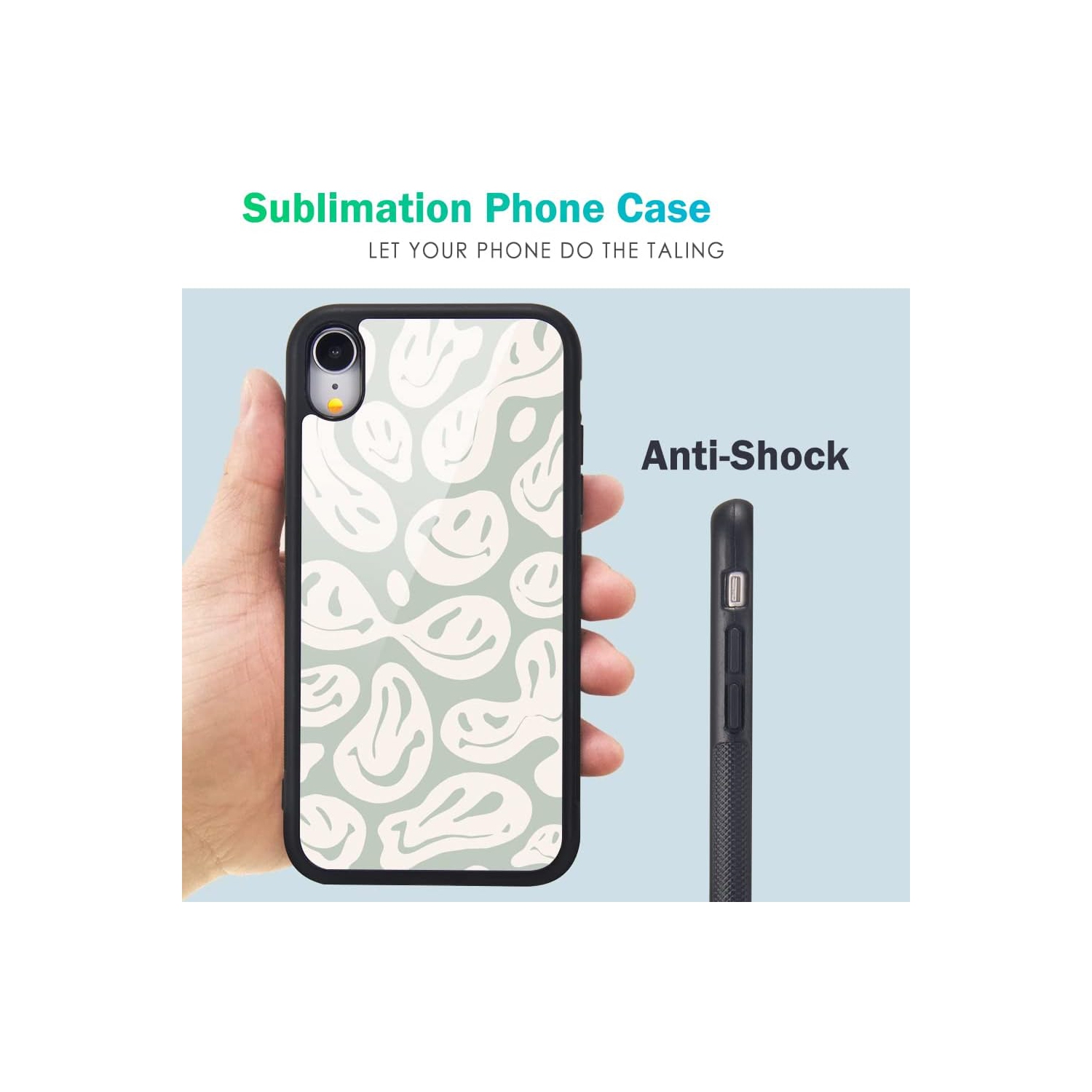 Compatible with iPhone XR Case Happy Funny Face Hippie, Hard Back with Trippy Cute Pattern Indie Collage Design