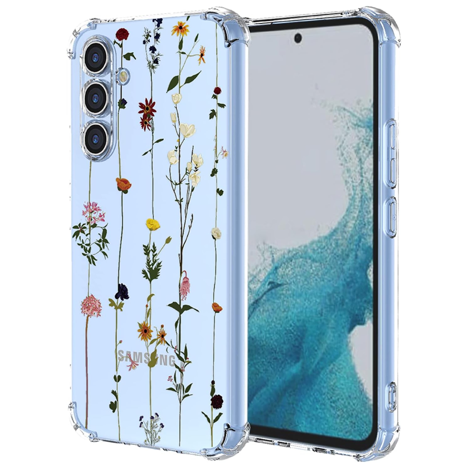 for Glaxay A34 5G Case Samsung A34 5G Case Womens Clear Flower Pattern Slim Case Soft TPU Cover Shockproof