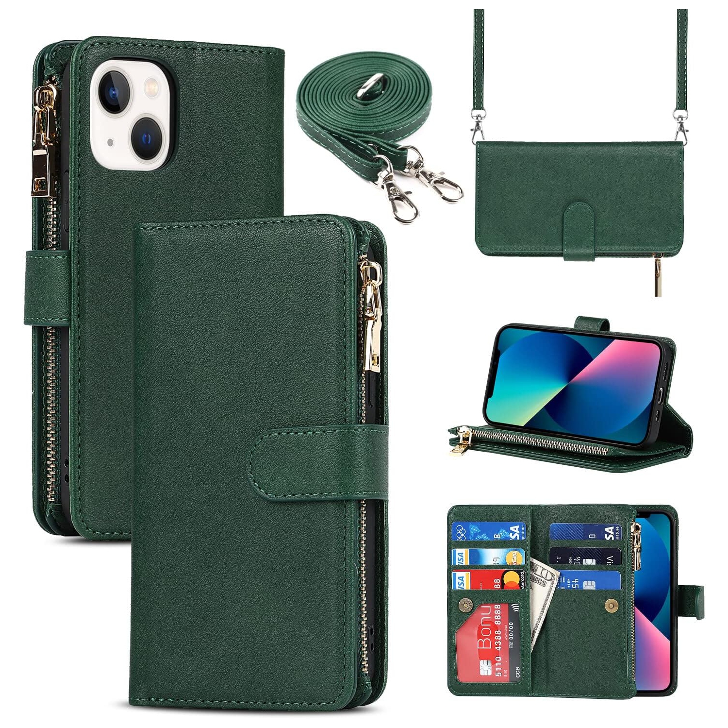 etui Coque iPhone 13 Mini Case,iPhone 13 Mini Wallet Case,iPhone 13 Mini Crossbody Phone Case with Strap,Leather