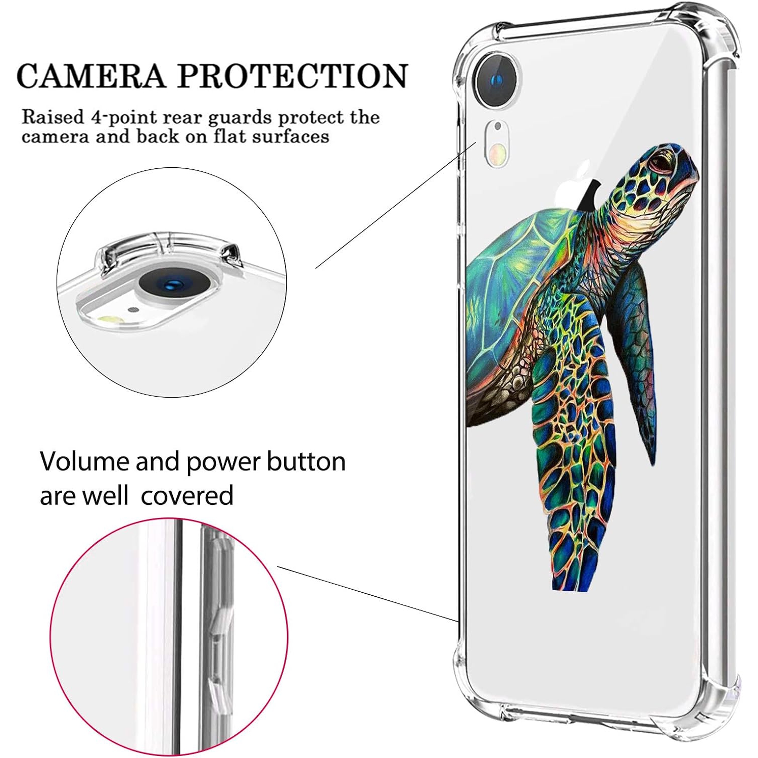 Pour étui iPhone XS, tortue colorée, adorable motif animal, Étui en TPUR transparent, souple et mince
