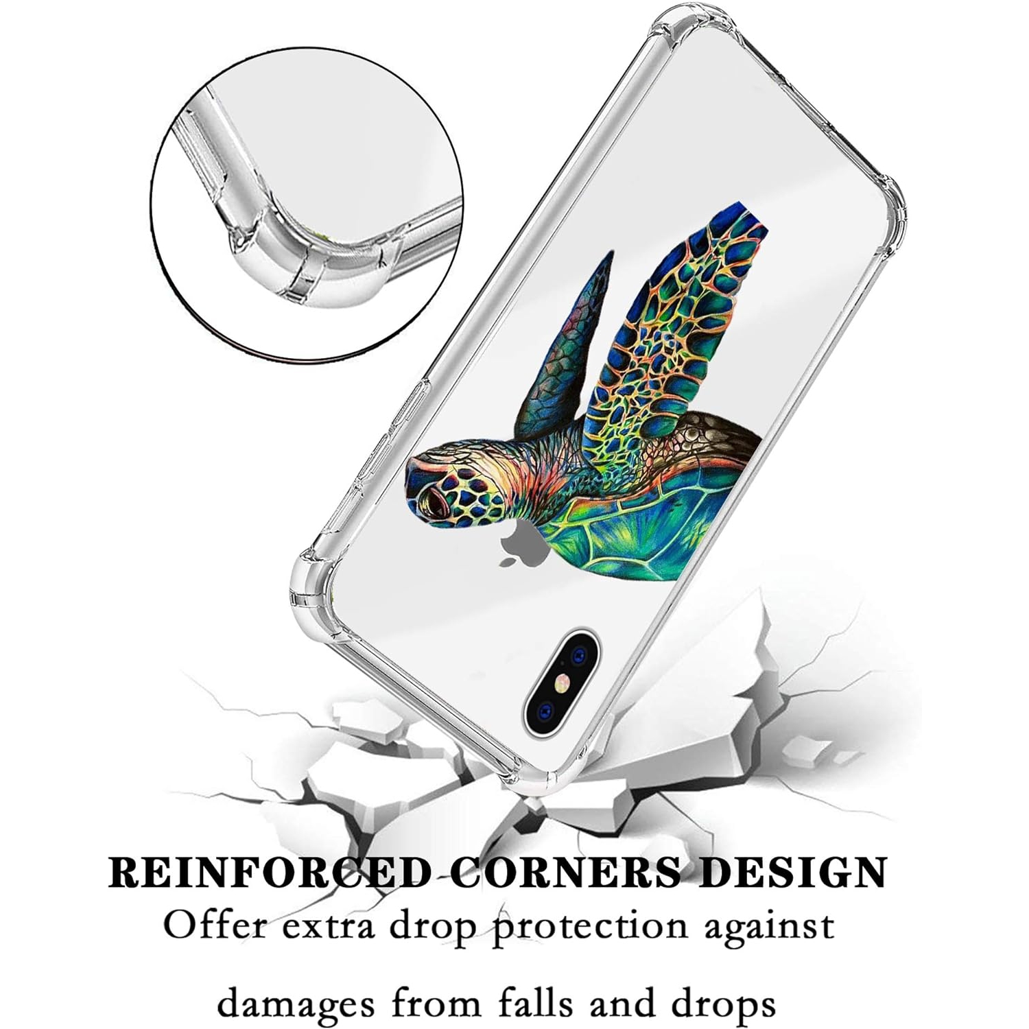 Pour étui iPhone XS, tortue colorée, adorable motif animal, Étui en TPUR transparent, souple et mince