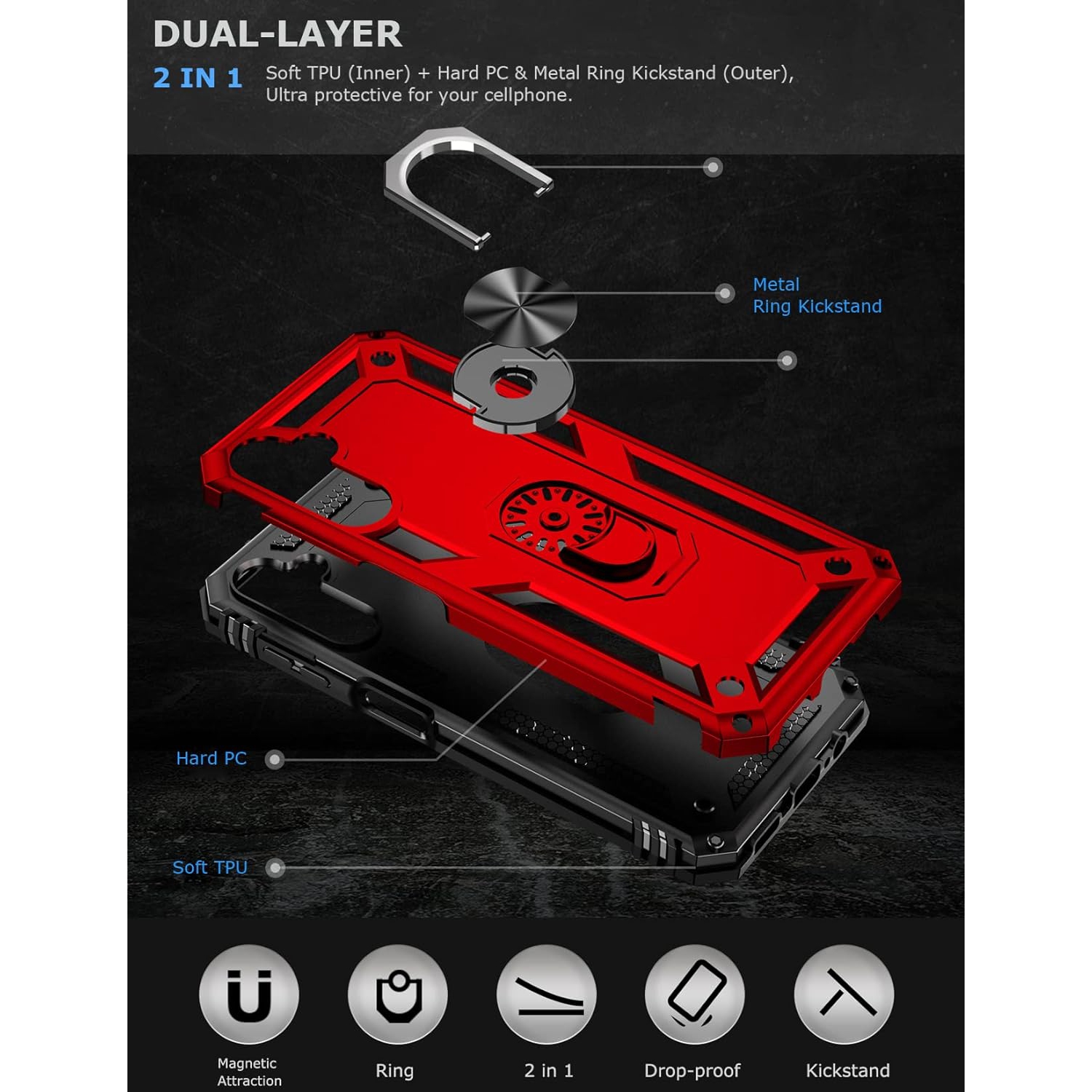 Ring Kickstand Phone Case for Galaxy A14 5G,Heavy Duty Dual Layer Drop Protection Case for Samsung Galaxy