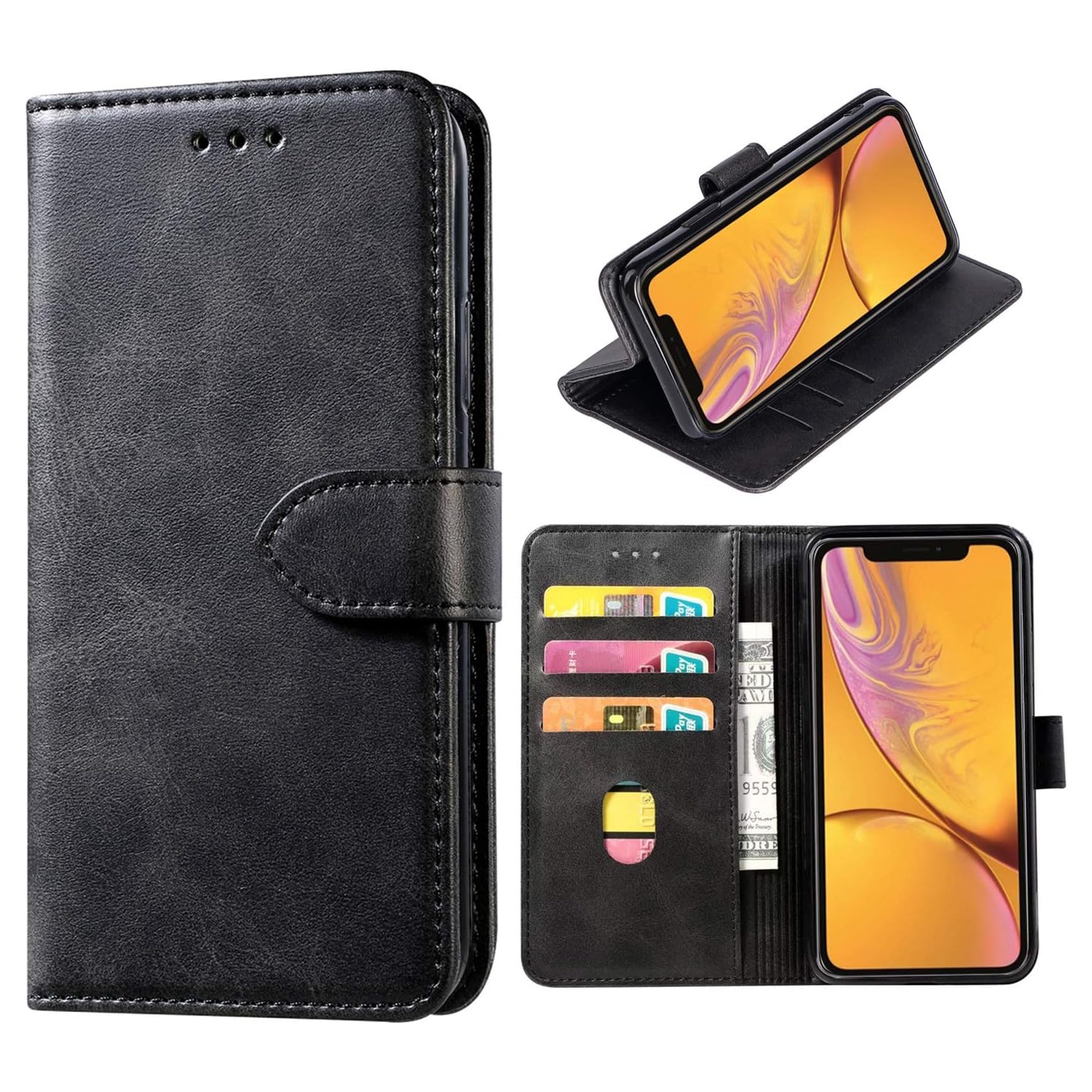 DMDMBATH iPhone XR Case Wallet Shockproof Flip Flap Foldable Magnetic Clasp Protective Cover case with Cash Credit Card