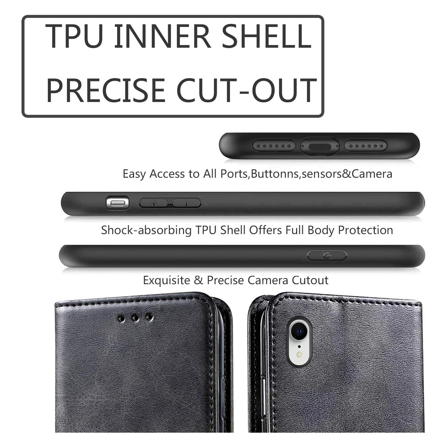 DMDMBATH iPhone XR Case Wallet Shockproof Flip Flap Foldable Magnetic Clasp Protective Cover case with Cash Credit Card