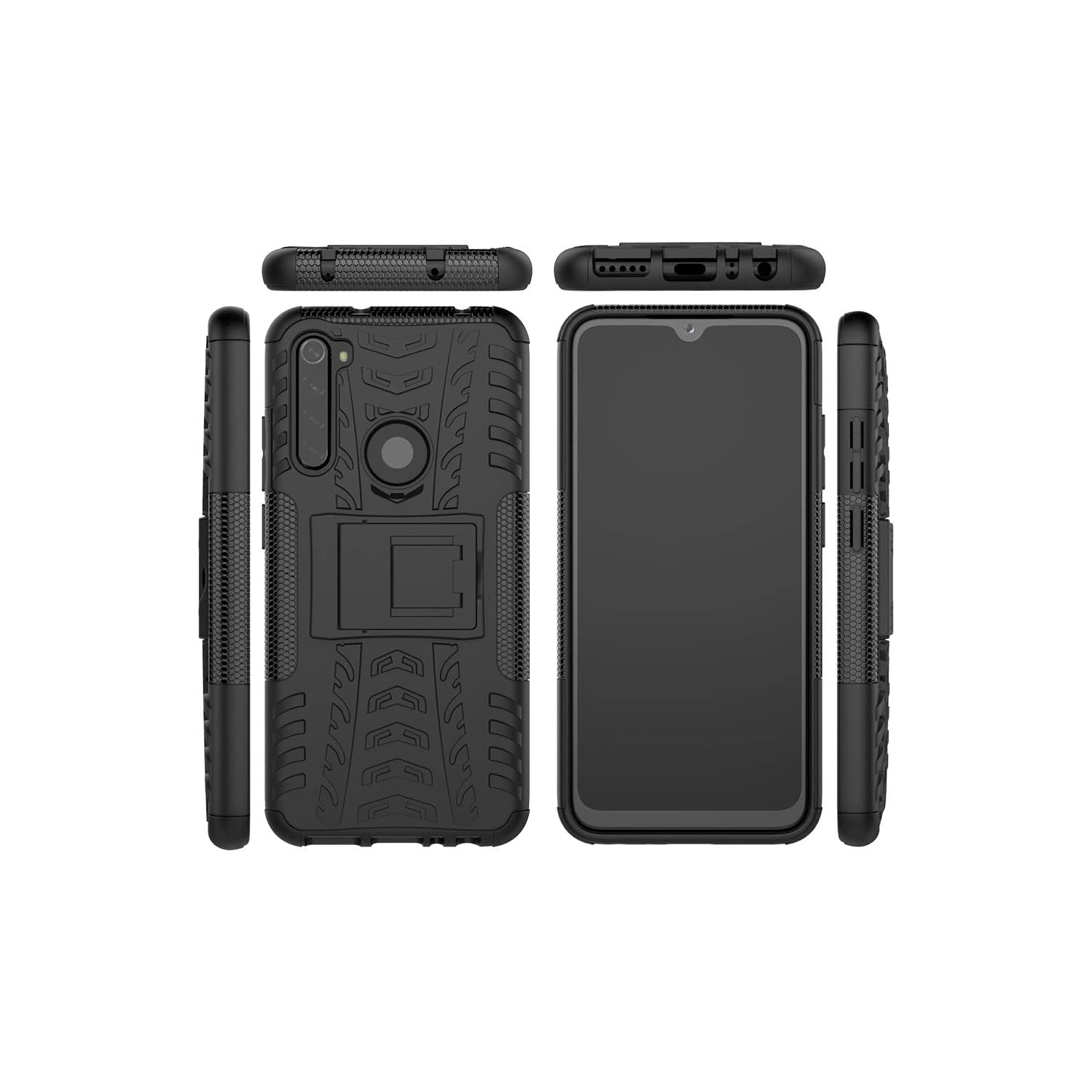Phone Case for Xiaomi Redmi Note 8 with Tempered Glass Screen Protector and Slim Stand Hybrid Heavy Duty Rugged