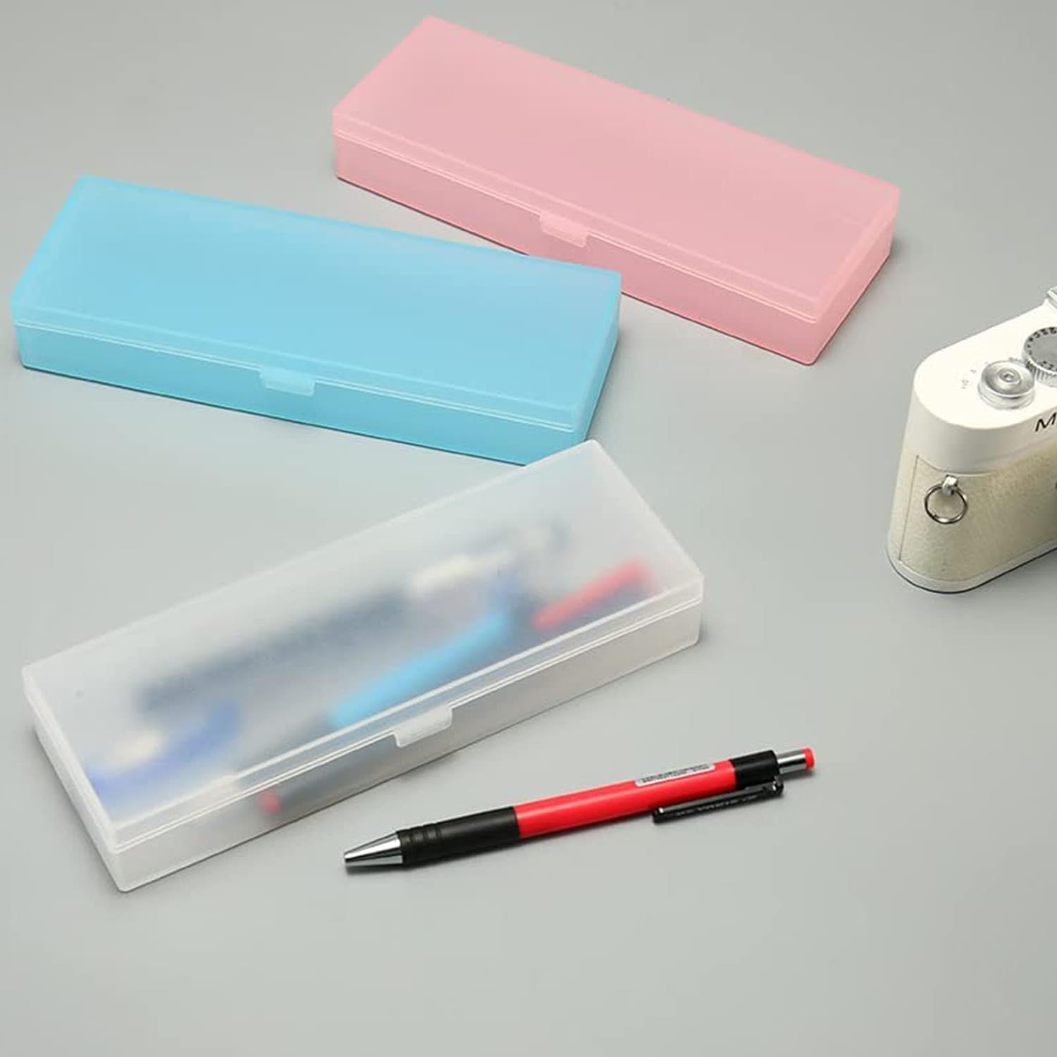 4PCS Plastic Pencil Case,Colorful Clear Pencil Box,Pen Case for Girls Organizer Box School Supplies for College