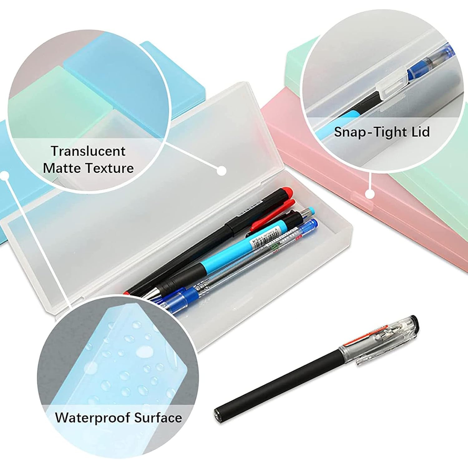 4PCS Plastic Pencil Case,Colorful Clear Pencil Box,Pen Case for Girls Organizer Box School Supplies for College