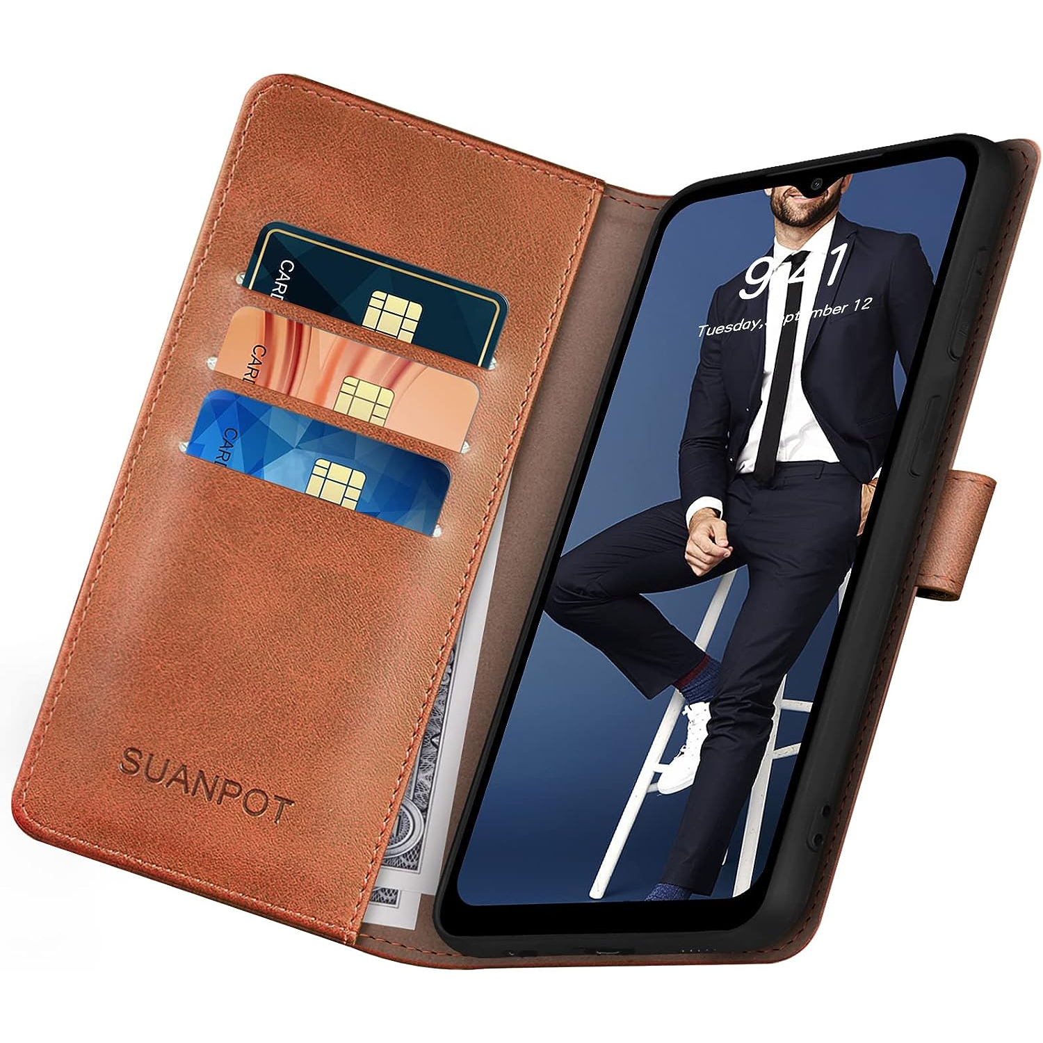 Pour étui portefeuille Galaxy A54 5G de Samsung avec porte-carte de crédit anti-RFID, protecteur en cuir pu Flip Book