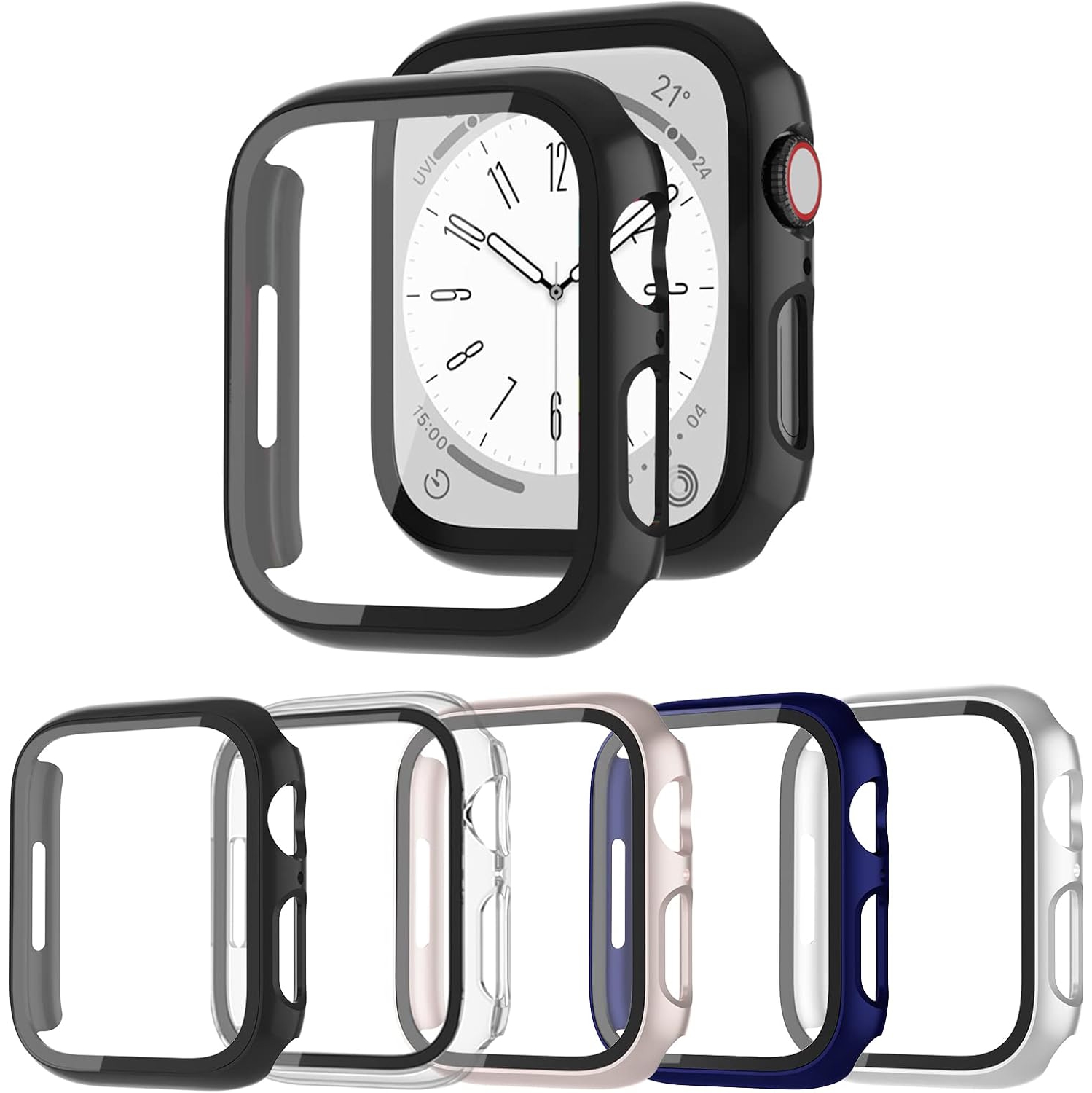 5 Pack Case for Apple Watch Series 7/8 45mm with 9H Tempered Glass Screen Protector,Hard Ultra-Thin PC Overall