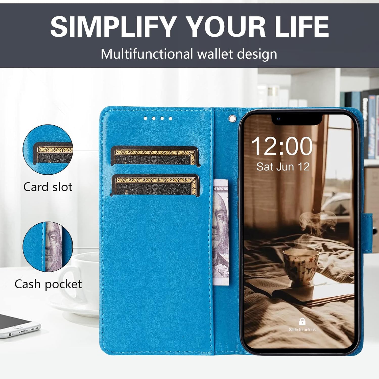 Étui portefeuille pour Galaxy S23 plus, [papillon et fleur en relief] étui portefeuille en cuir mignon étui protecteur à rabat pour téléphone