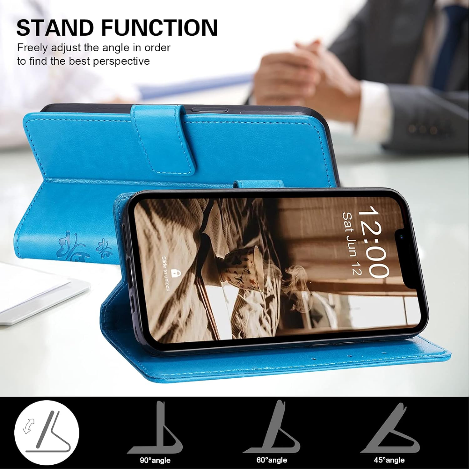 Étui portefeuille pour Galaxy S23 plus, [papillon et fleur en relief] étui portefeuille en cuir mignon étui protecteur à rabat pour téléphone