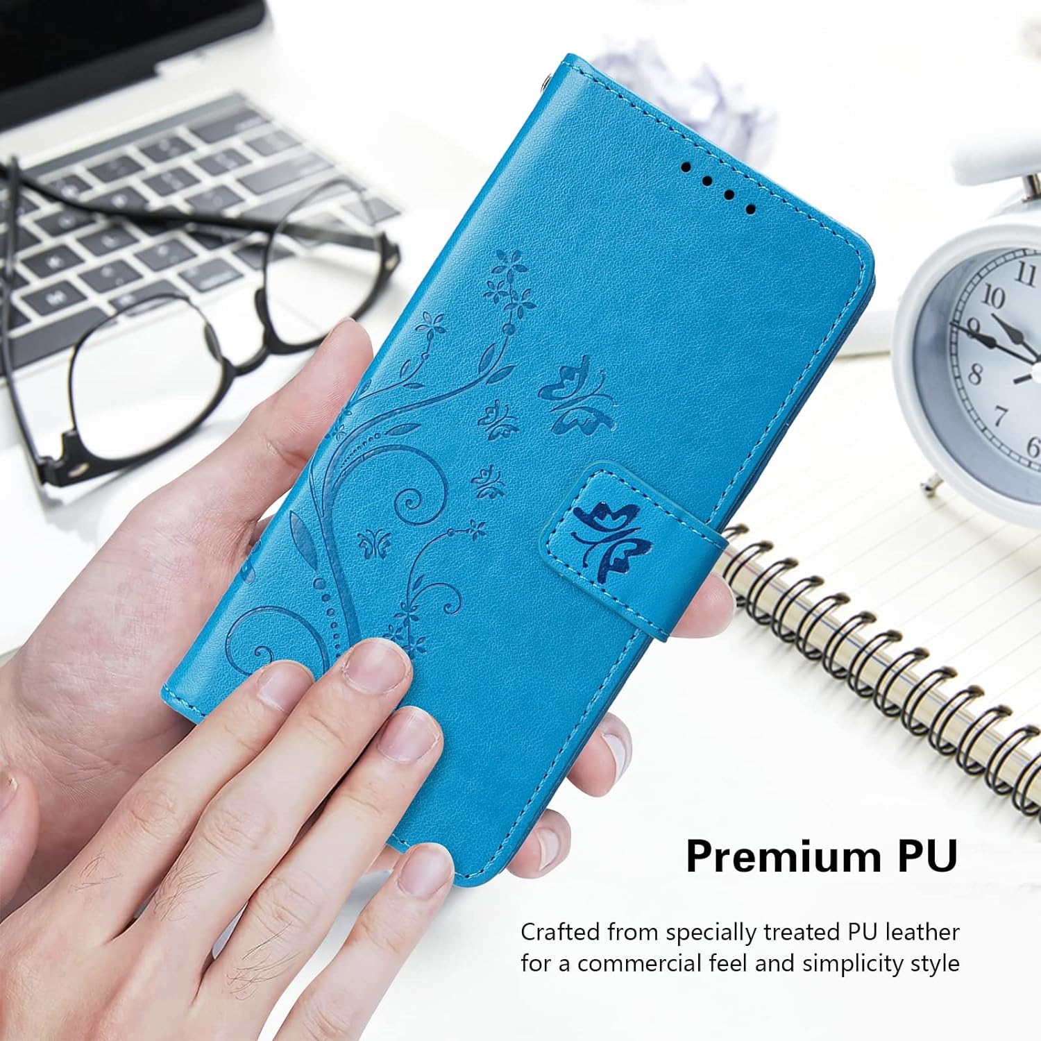 Étui portefeuille pour Galaxy S23 plus, [papillon et fleur en relief] étui portefeuille en cuir mignon étui protecteur à rabat pour téléphone